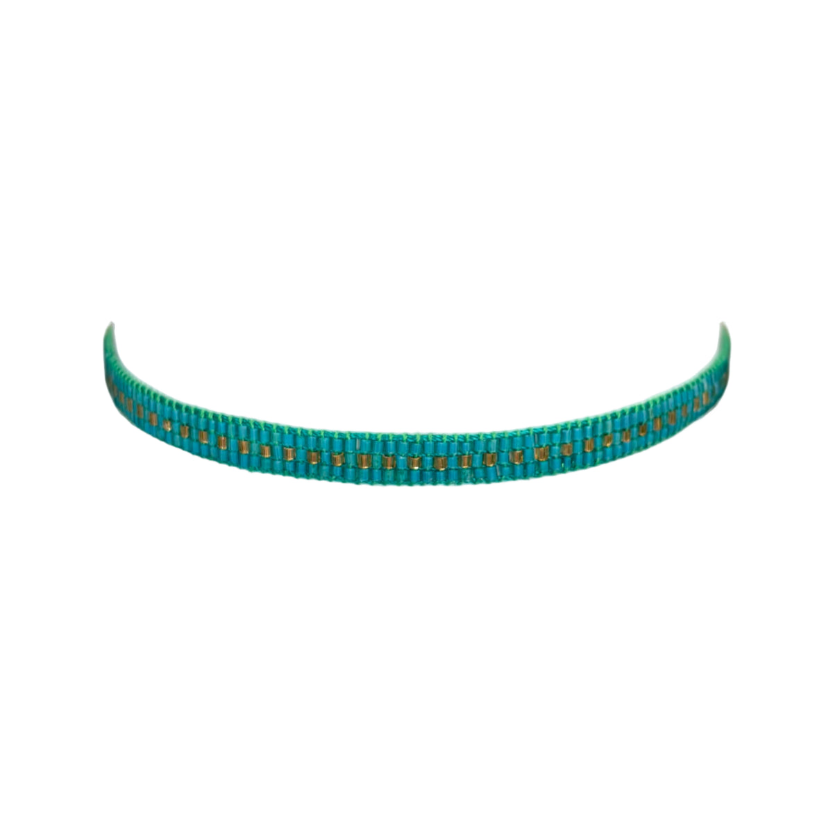 Miyuki Sparkle Teal with Gold Dotted Line Bracelet (LANB12701)