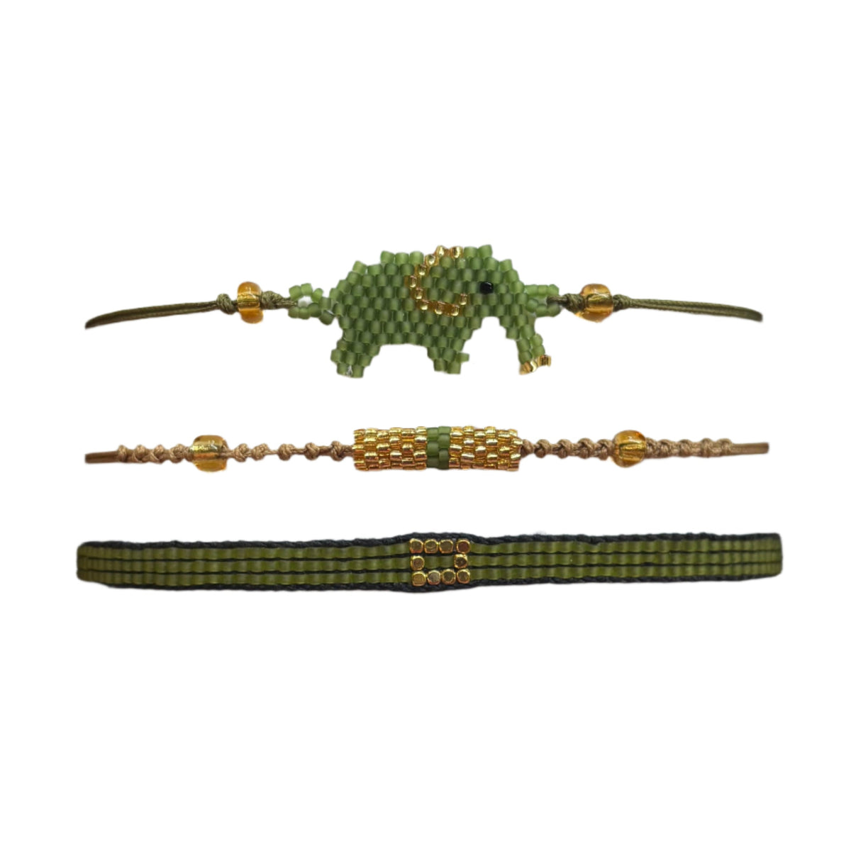Green and Gold Elephant Bracelets Set (SETS11115)