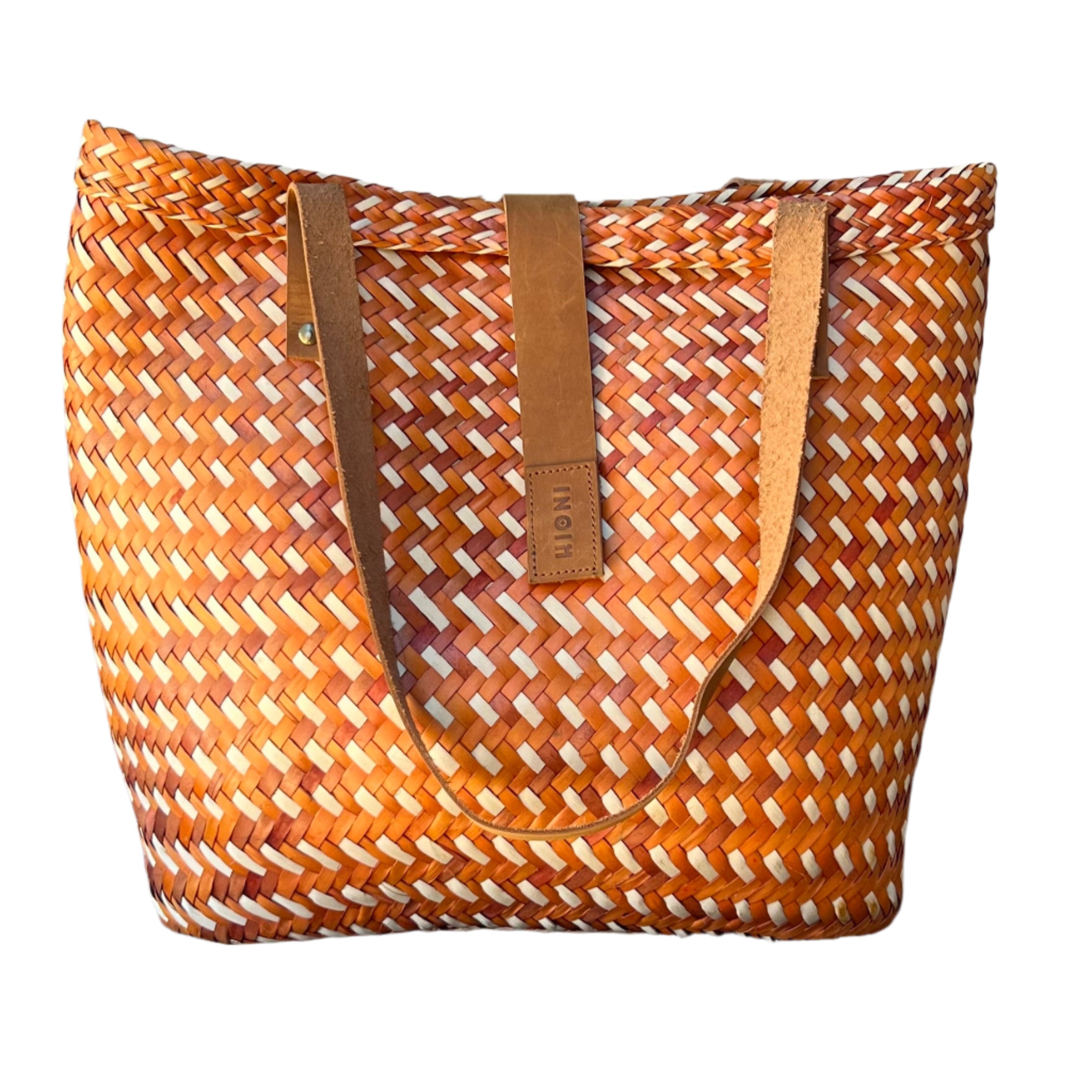 Orange and Neutral Short Stripes Handbag