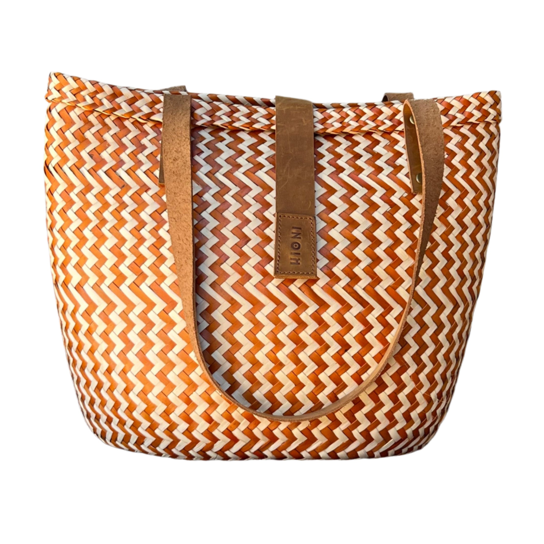 Orange and Neutral Vertical Zig-Zag Handbag