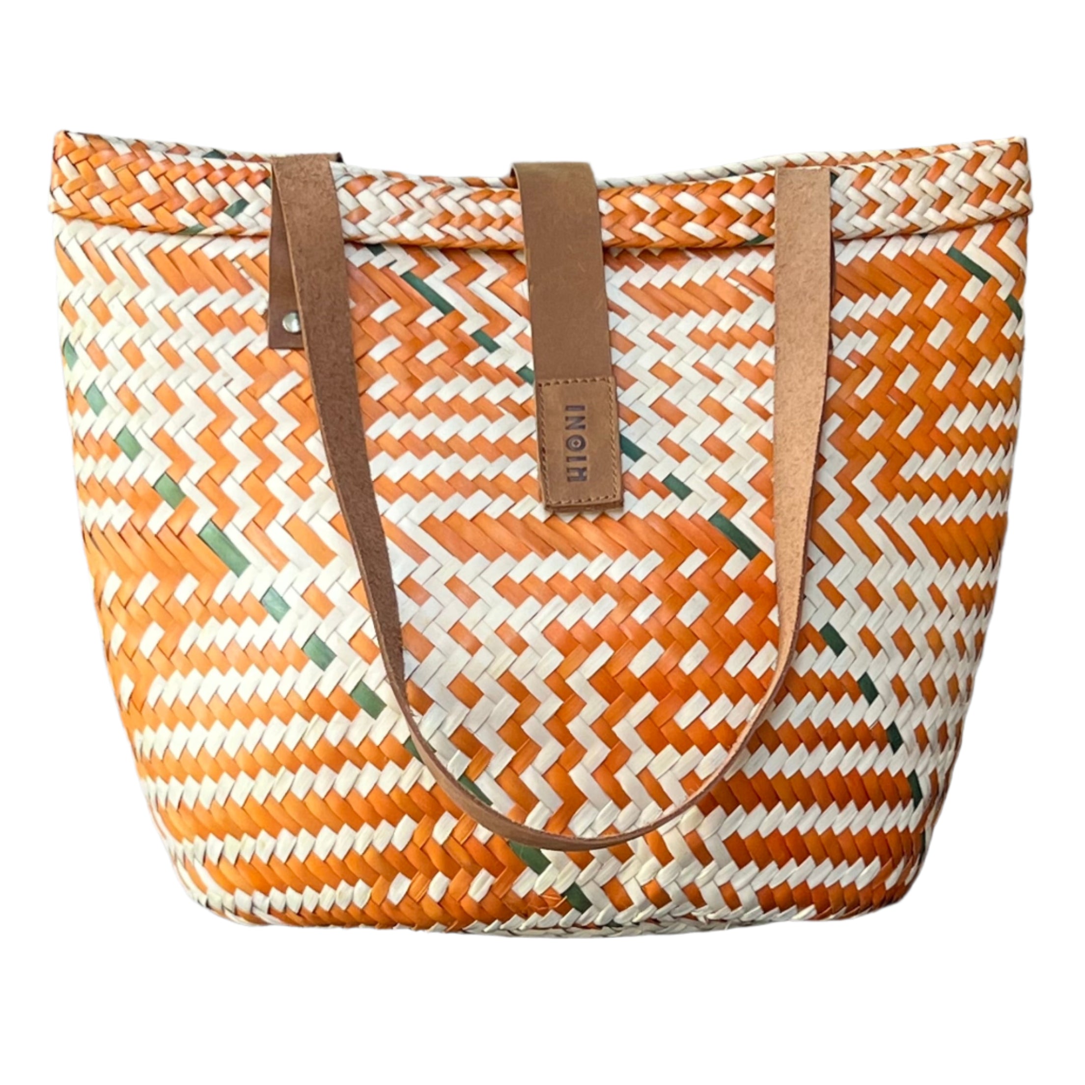 Orange, Neutral and Green Diagonal Stripes Handbag