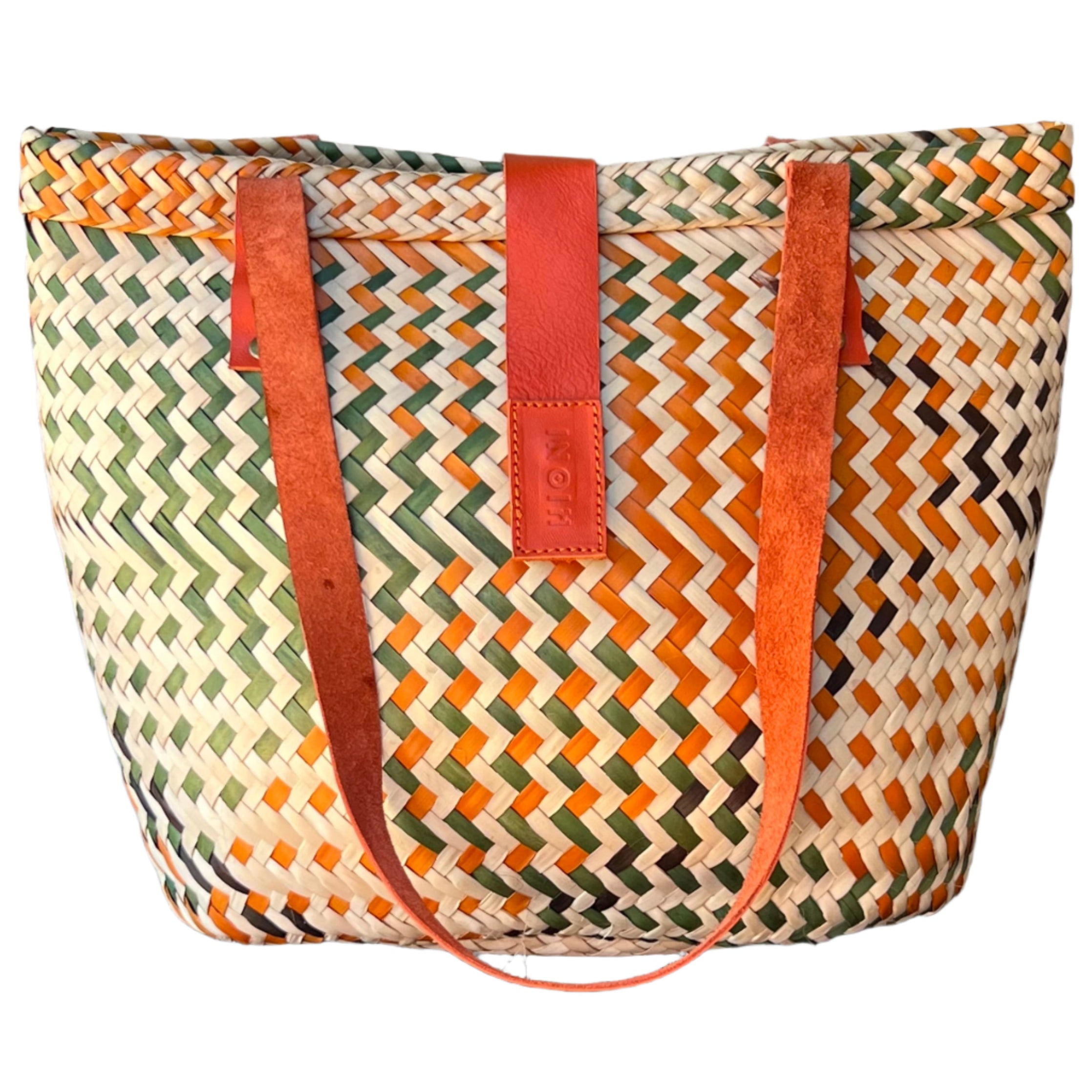 Orange, Neutral and Green Zig-Zag Handbag