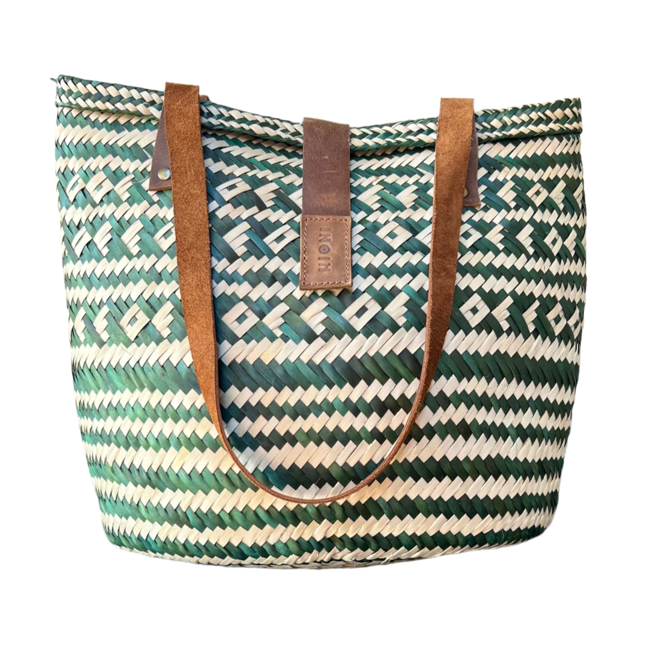 Green and Neutral Diamond Pattern Handbag