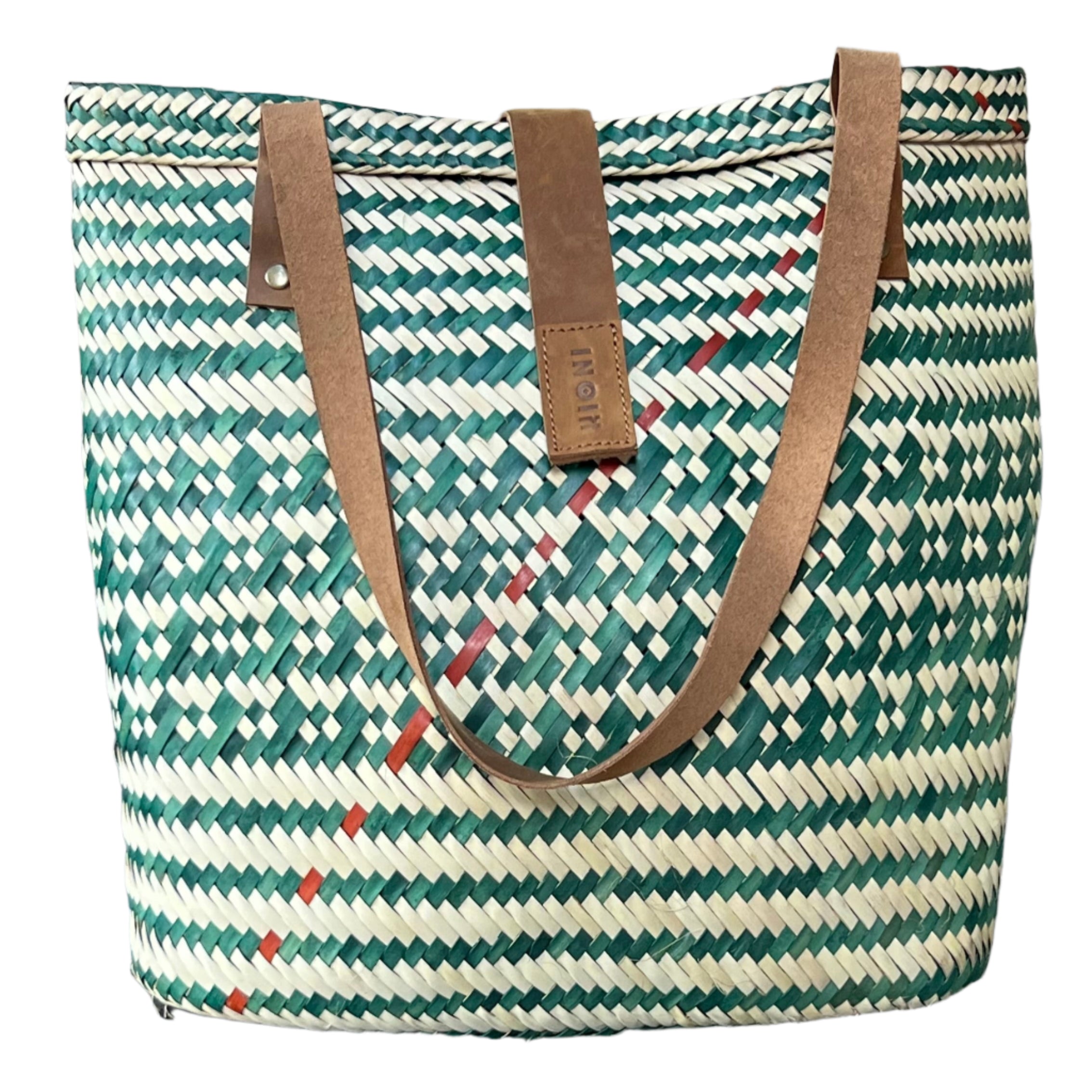 Green and Neutral Stripes and Dots Handbag