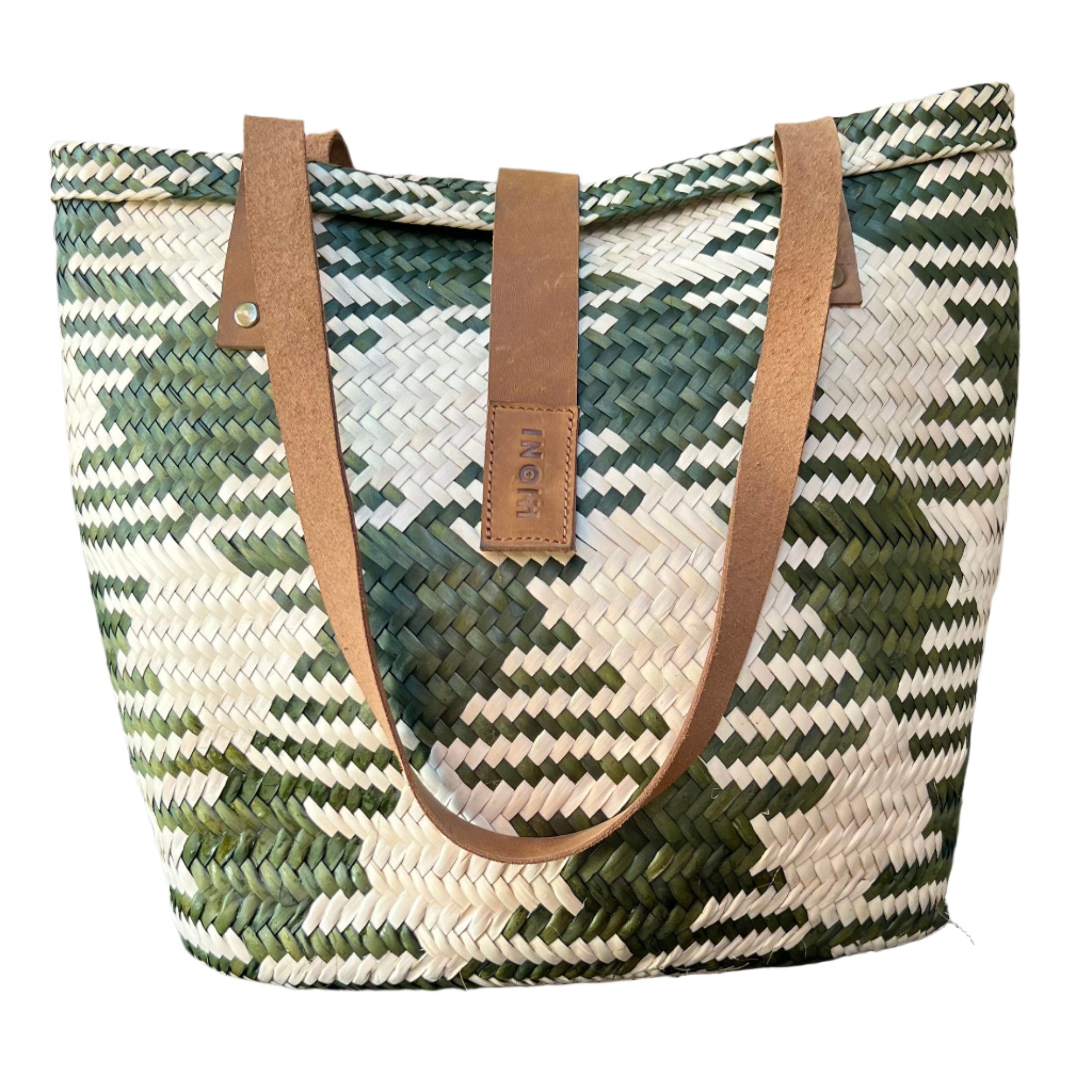 Green and Neutral Crossing Diamonds Handbag