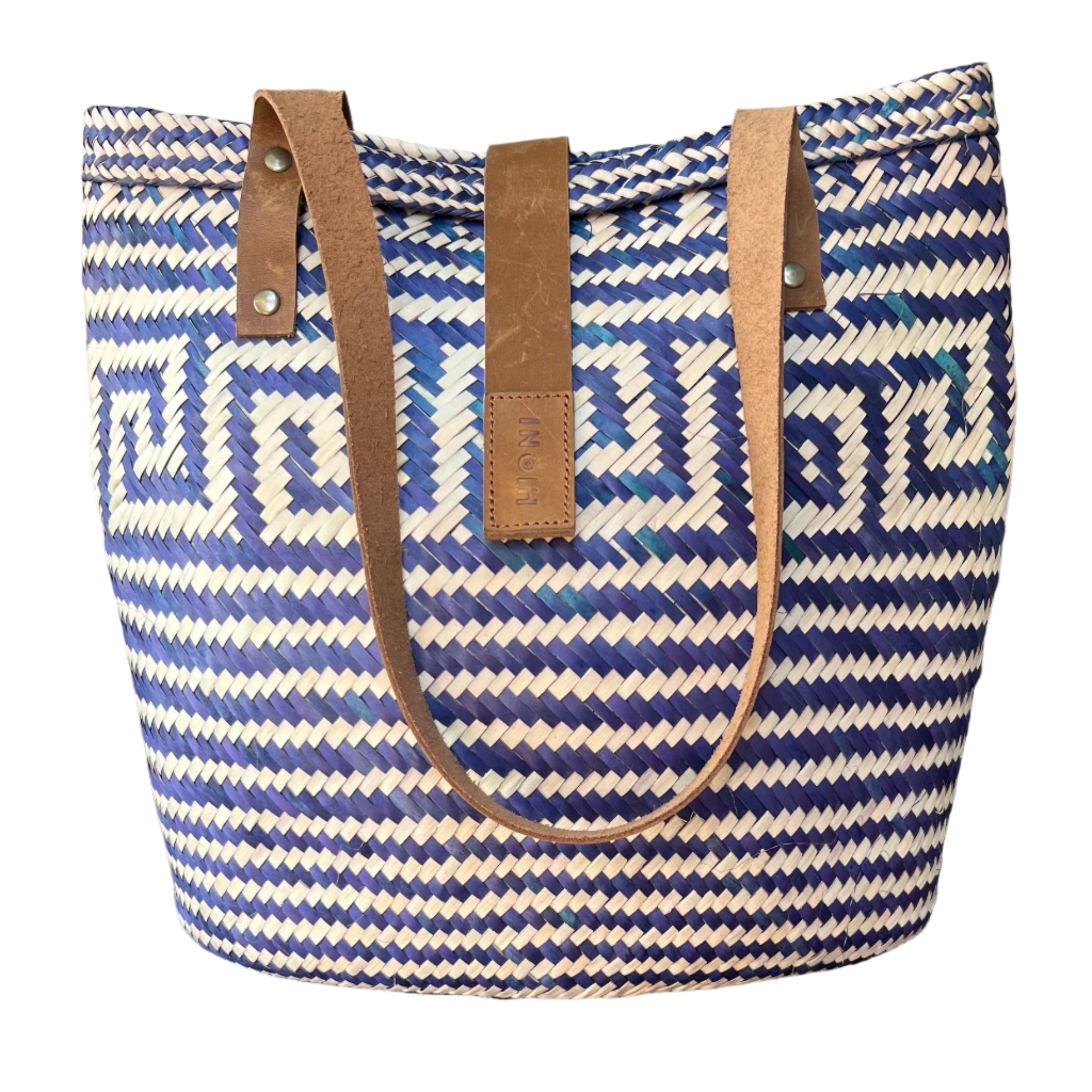 Blue and Neutral Greek Pattern Handbag
