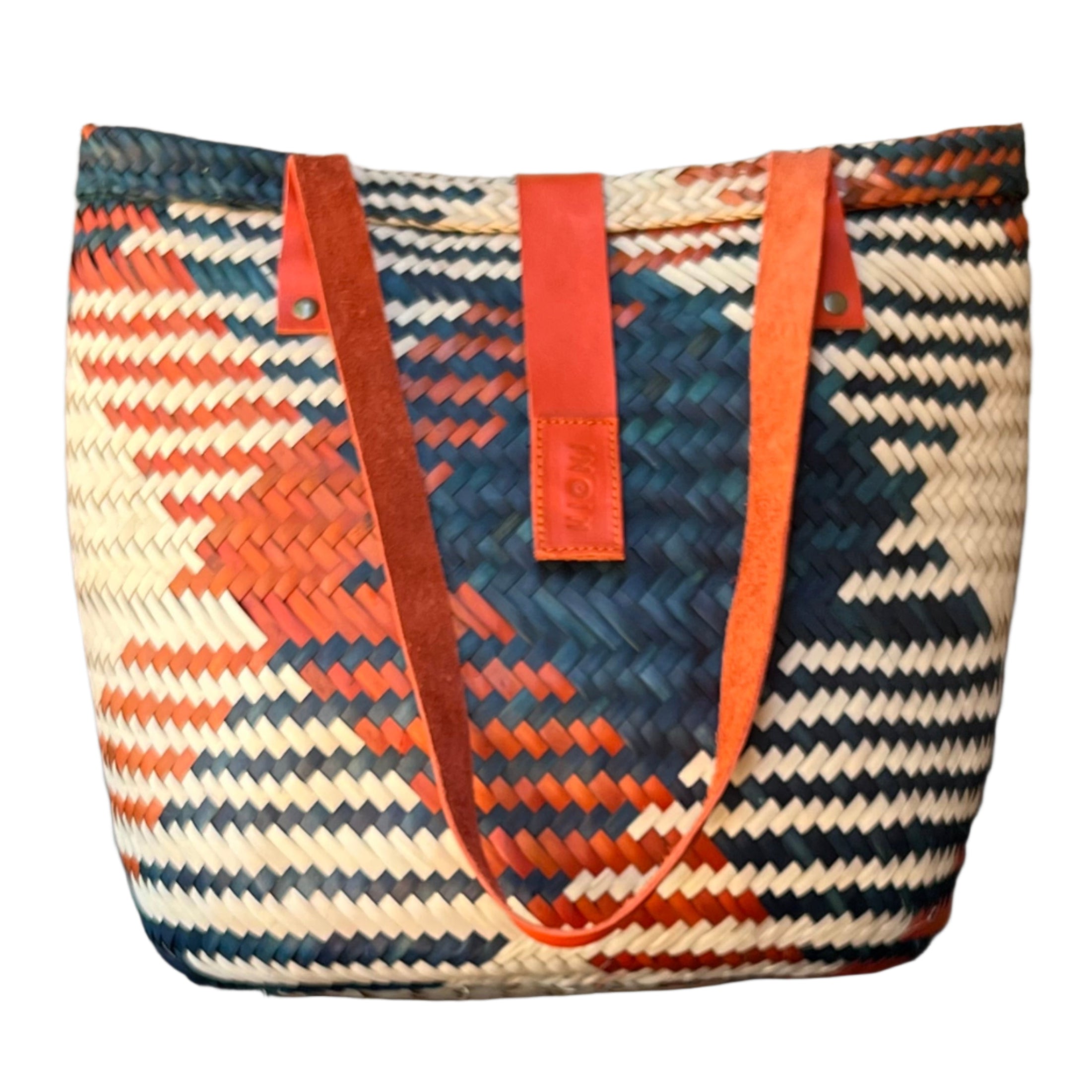 Blue, Orange and Neutral Diamonds and Stripes Handbag