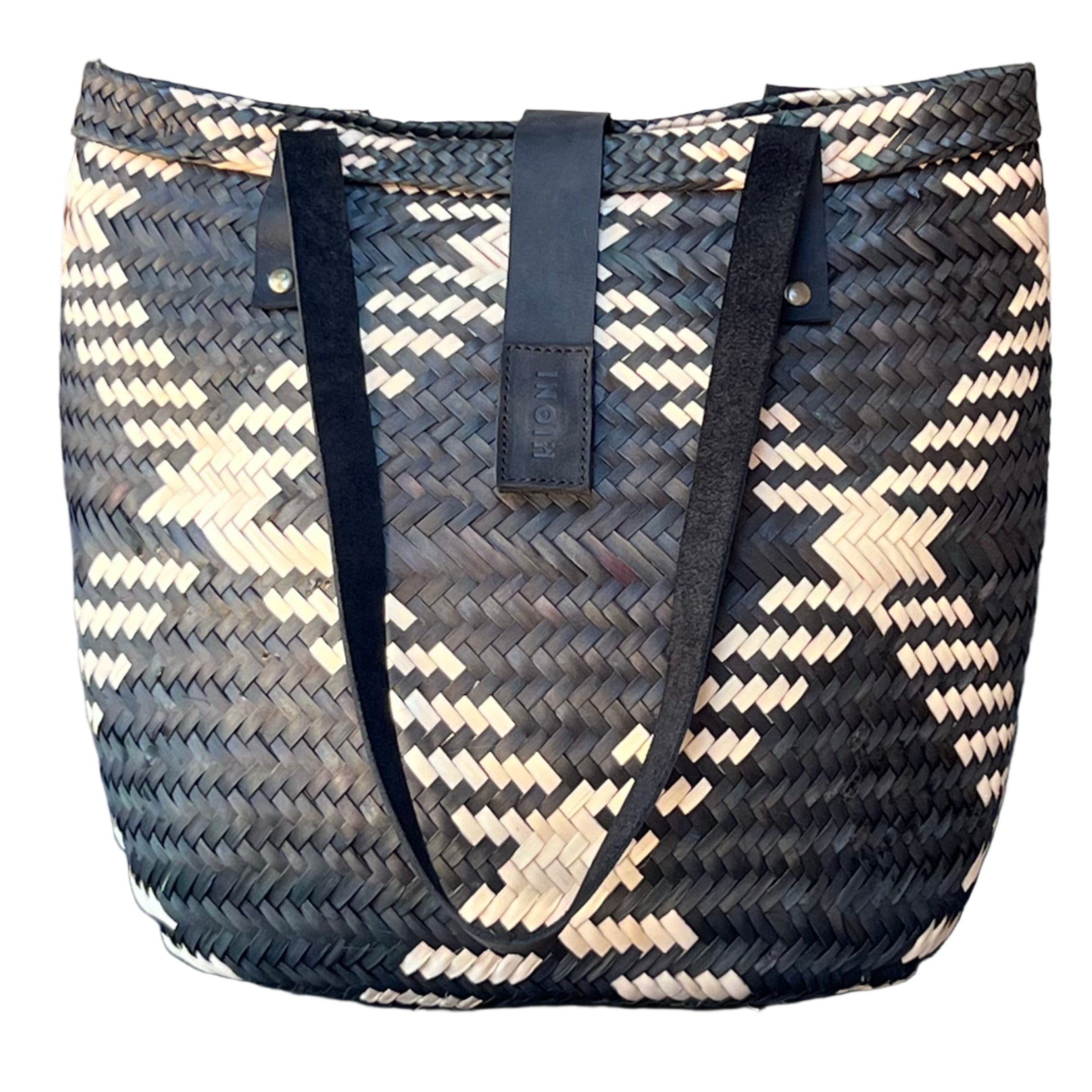 Black and Neutral Large Crossing Diamonds Handbag