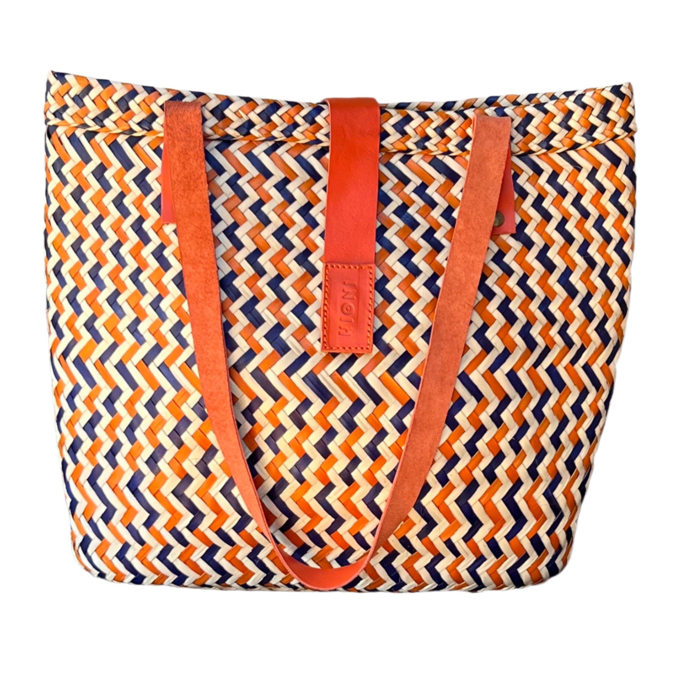 Orange, Neutral and Blue Zig-Zag Handbag