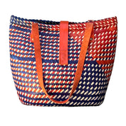 Two Tone Blue and Orange Short Stripes Handbag