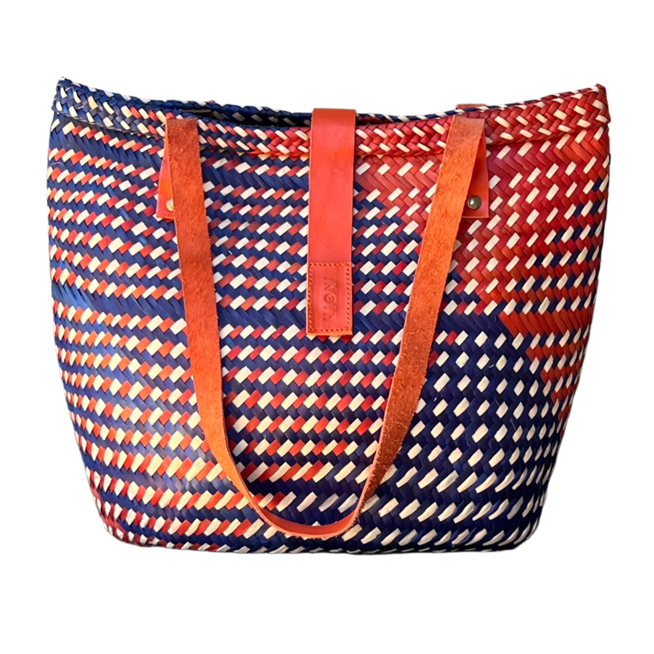 Two Tone Blue and Orange Short Stripes Handbag