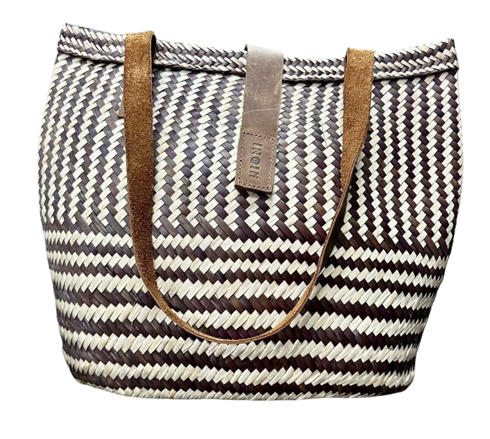 Brown and Neutral Vertical and Horisontal Stripes Handbag