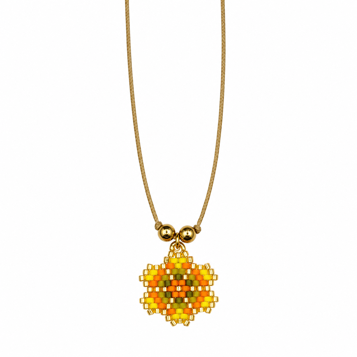 Orange Beaded Flower Necklace (NEC11224)