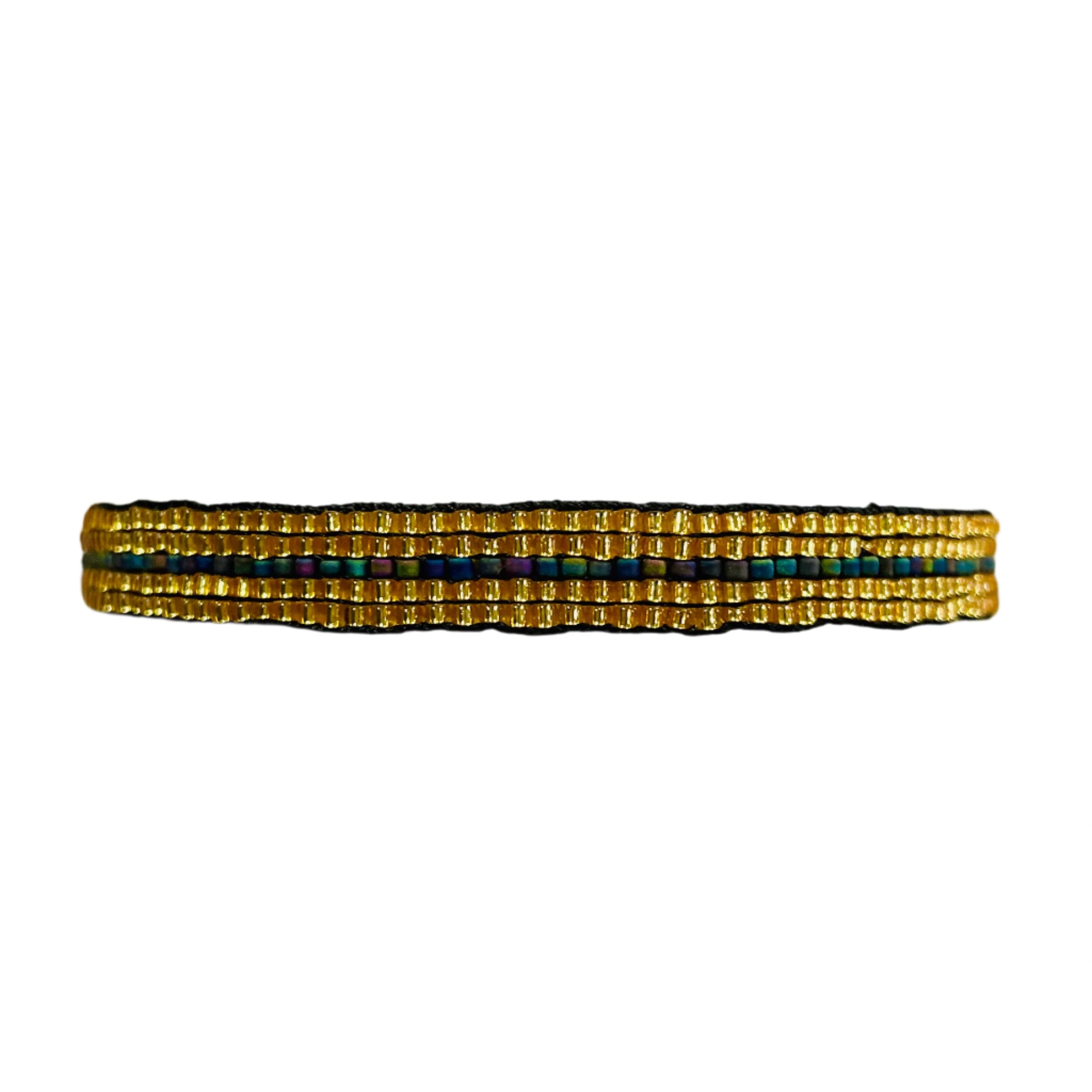 Gold with Rainbow Green Horizontal Stripe Bracelet