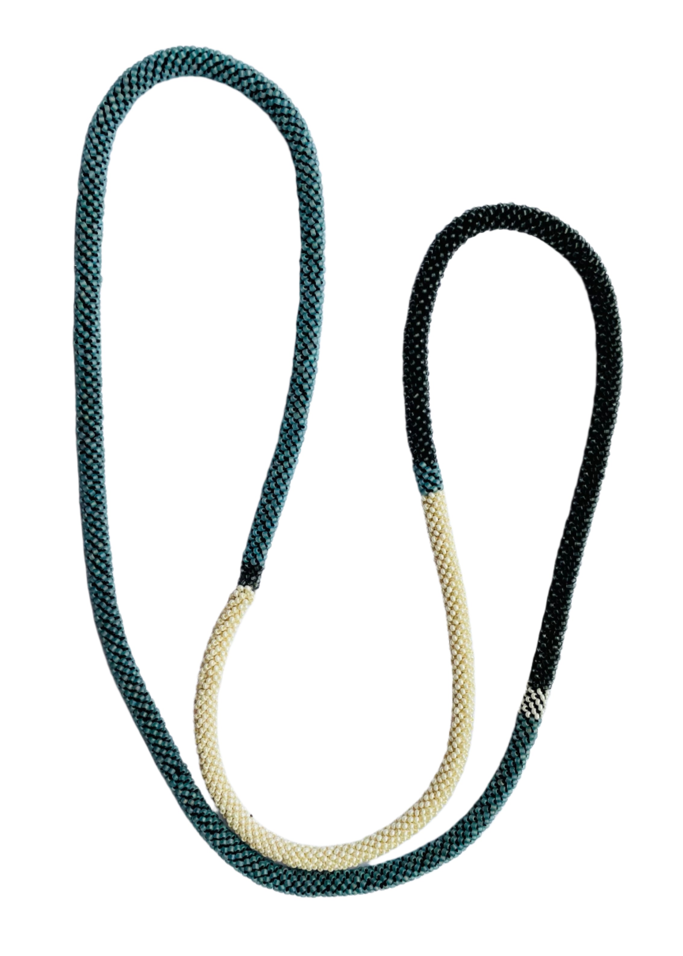 Crocheted Black, Blue and White Necklace