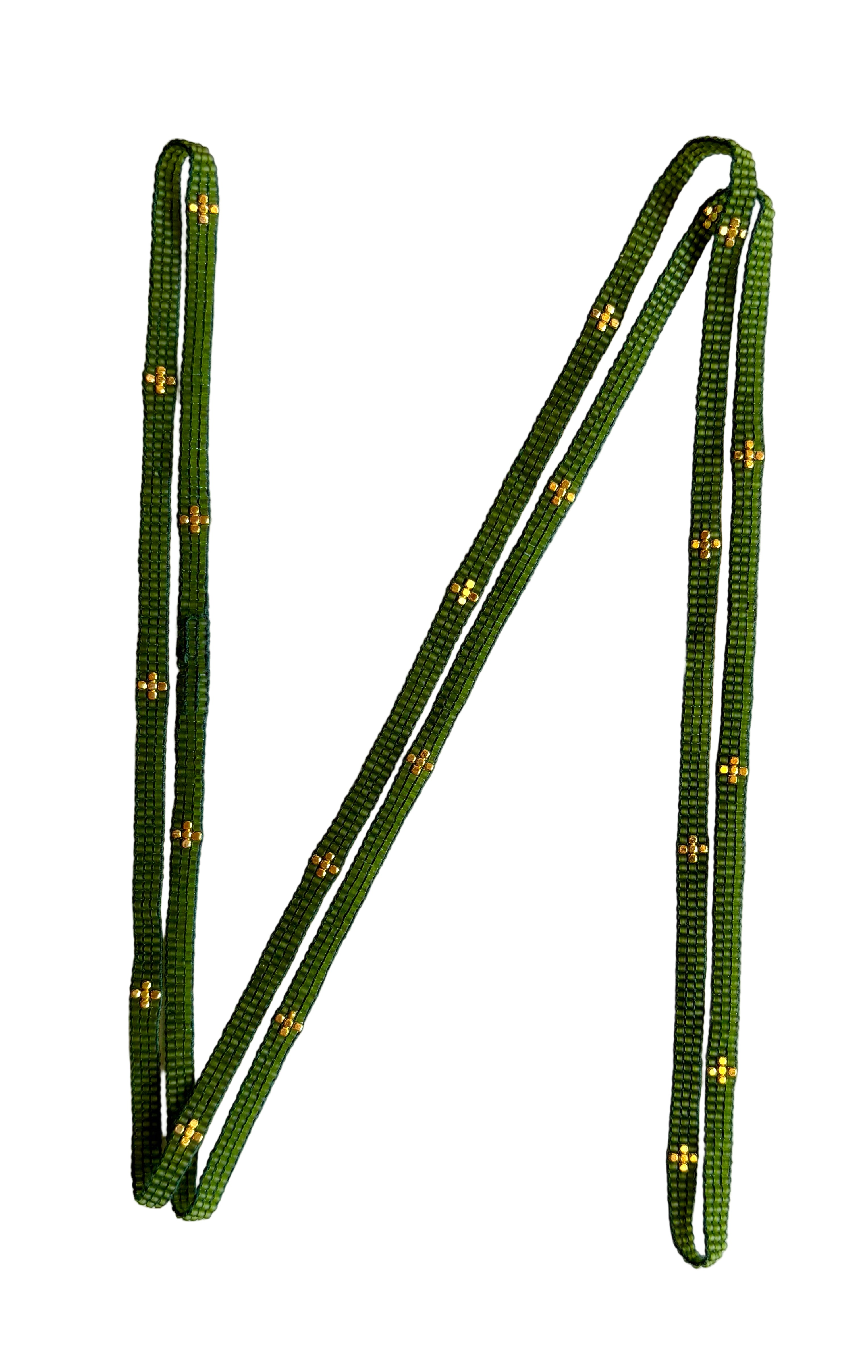 Dark Green with Gold-Plated Crosses Necklace (LAN12099)