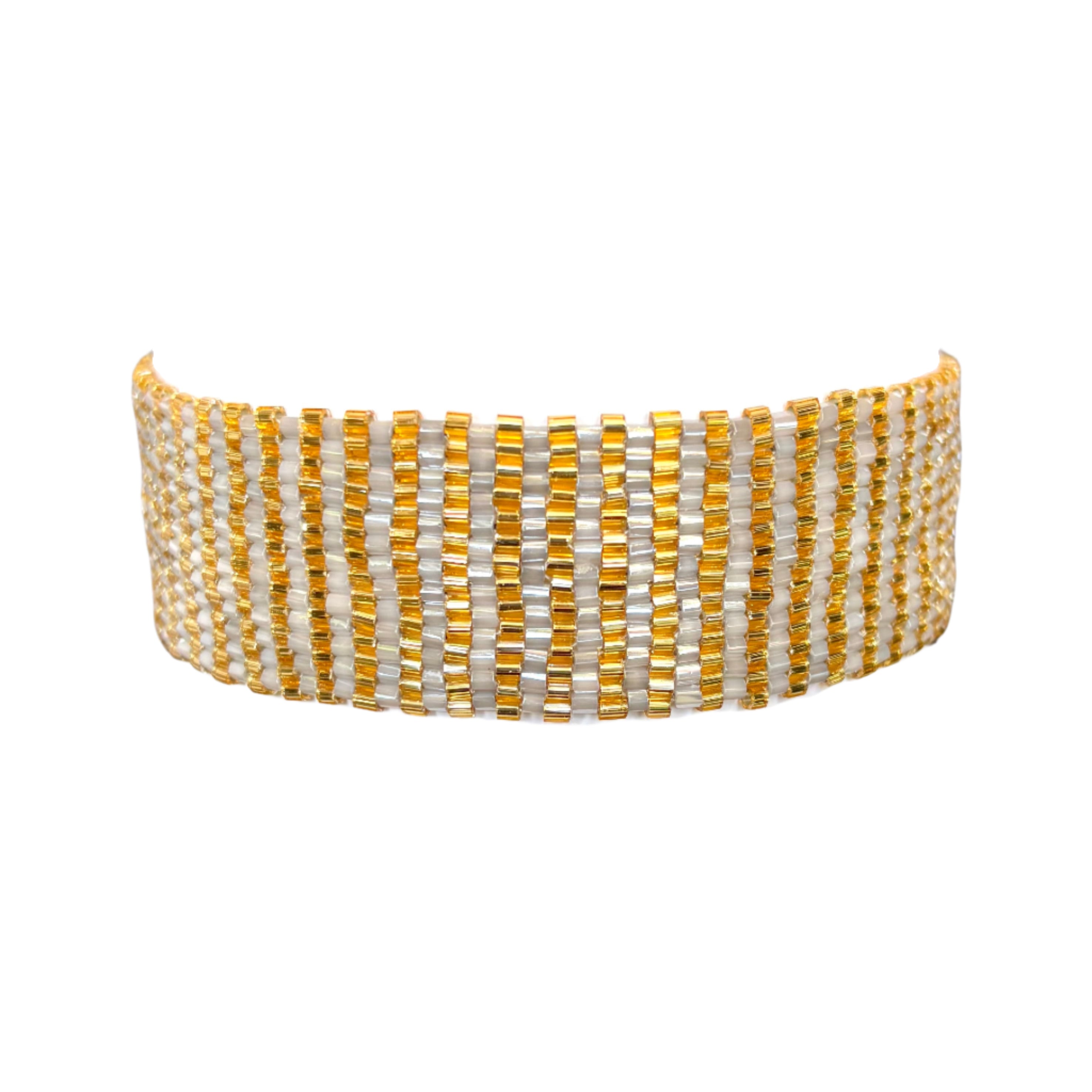 Miyuki Sparkle Gold and Hematite Vertical Stripes Bracelet (LANB12342)