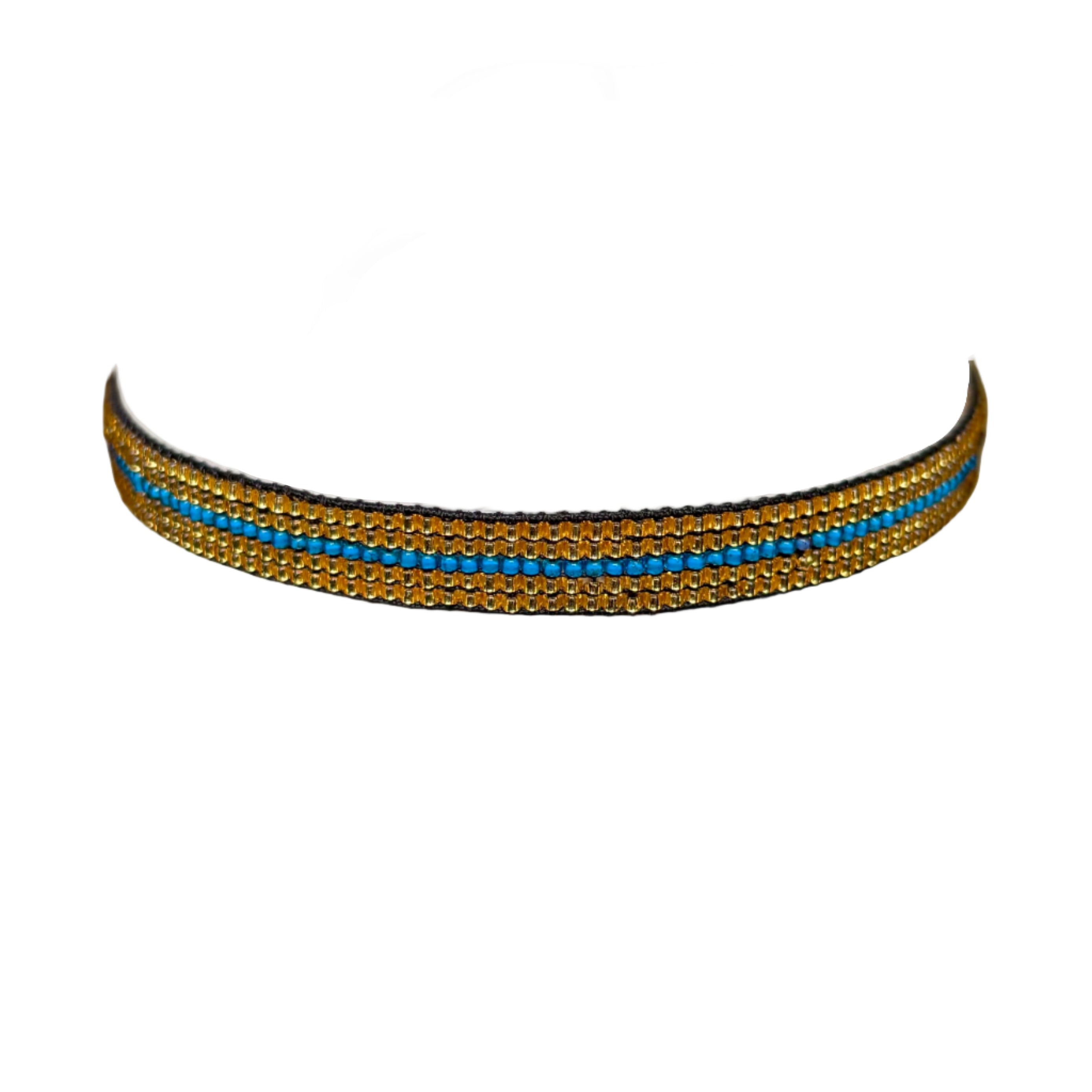 Gold with Turquoise Horizontal Stripe Bracelet (LANB12380)