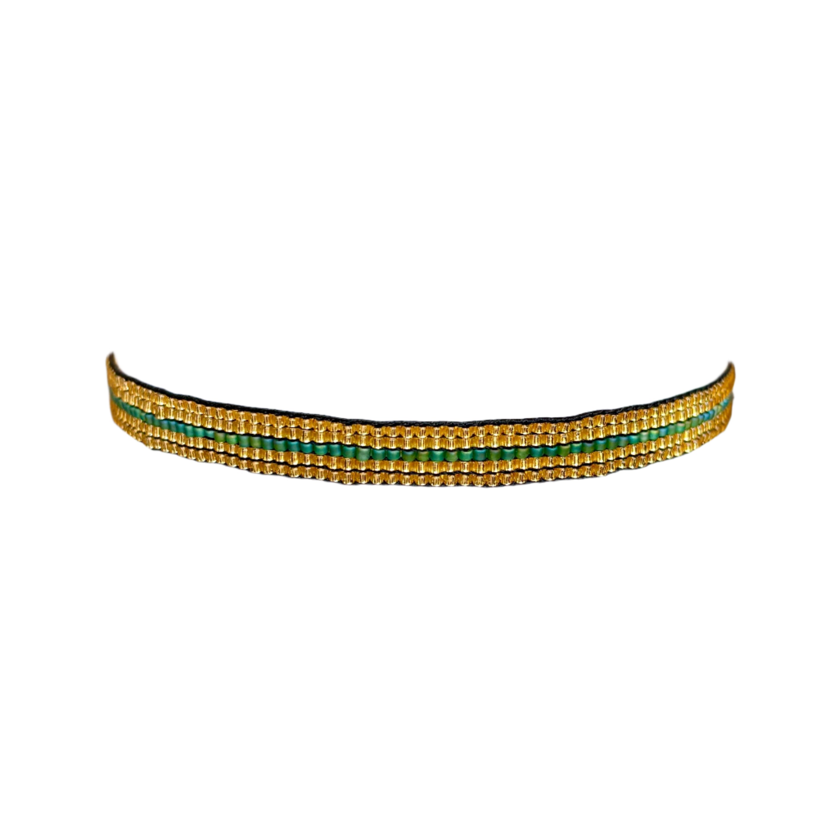 Gold with Green Horizontal Stripe Bracelet