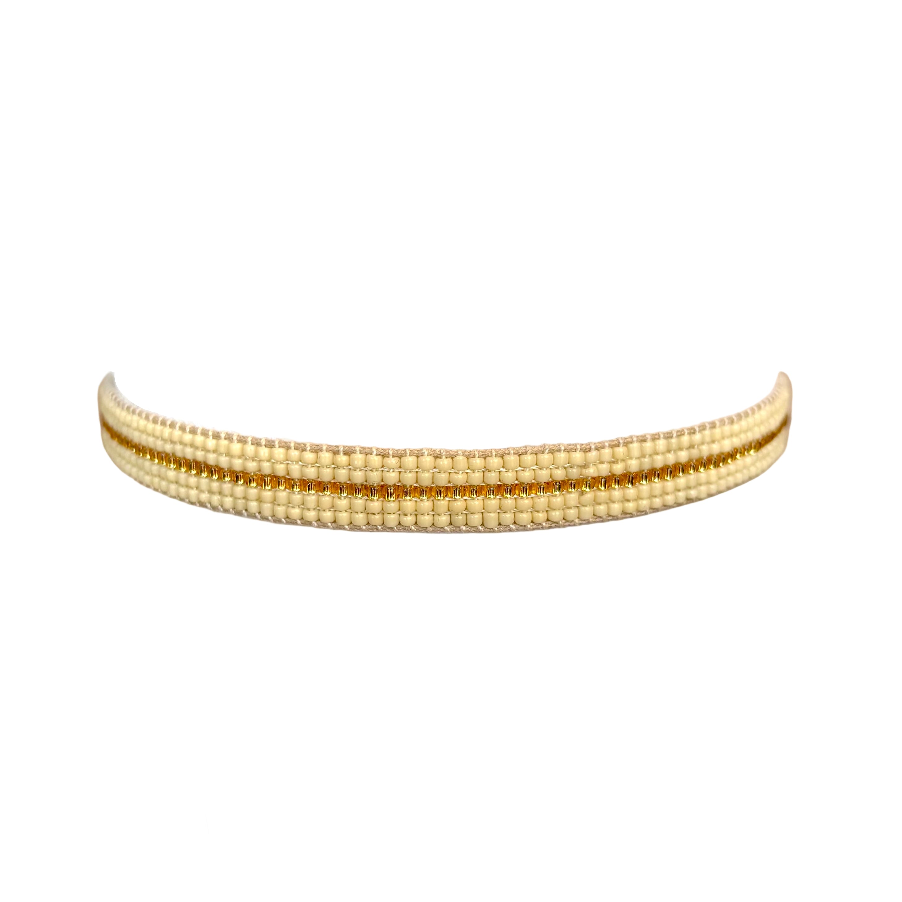 Cream with Gold Horizontal Stripe Bracelet (LANB12528)