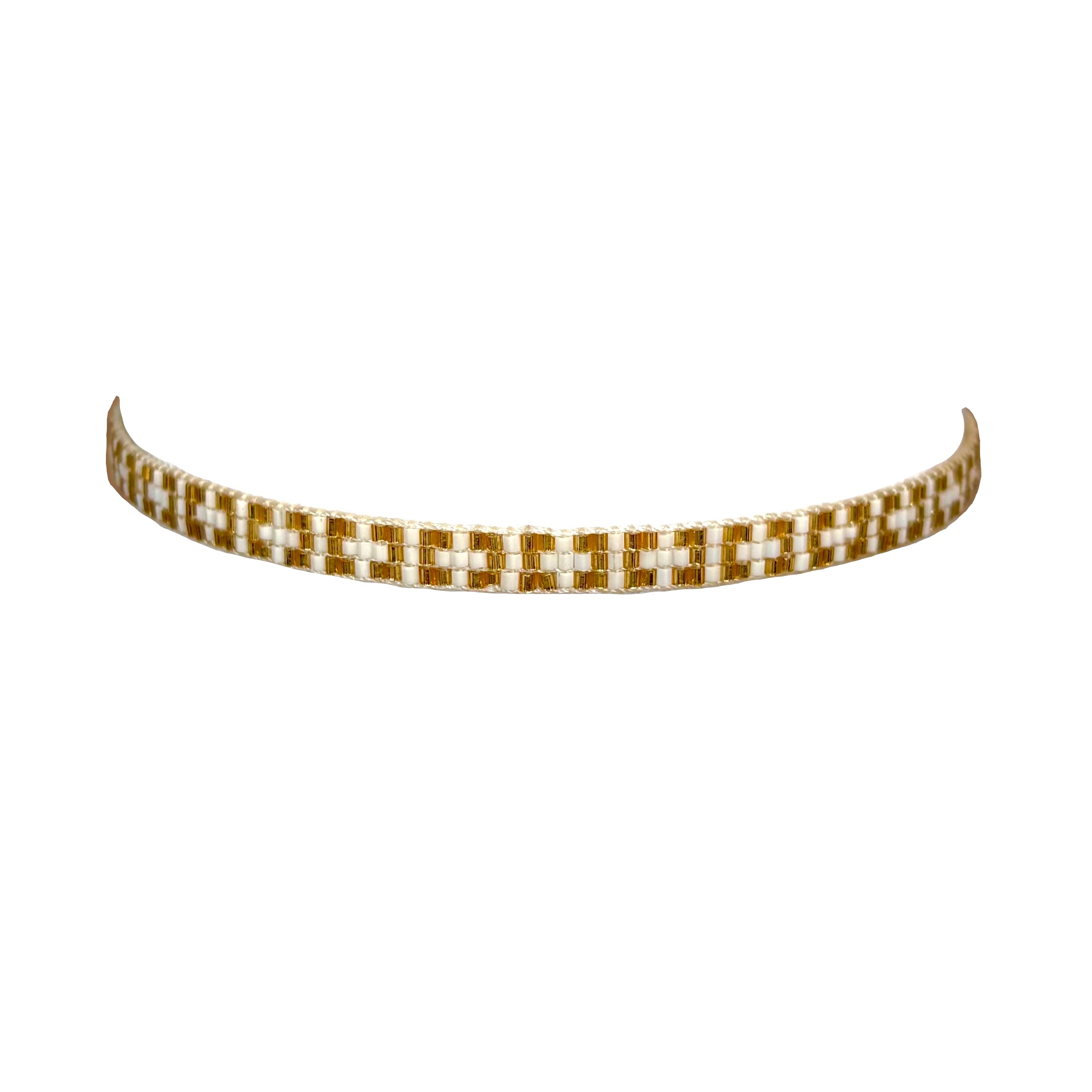 Miyuki Sparkle White with Gold Blocks Bracelet (LANB12579)