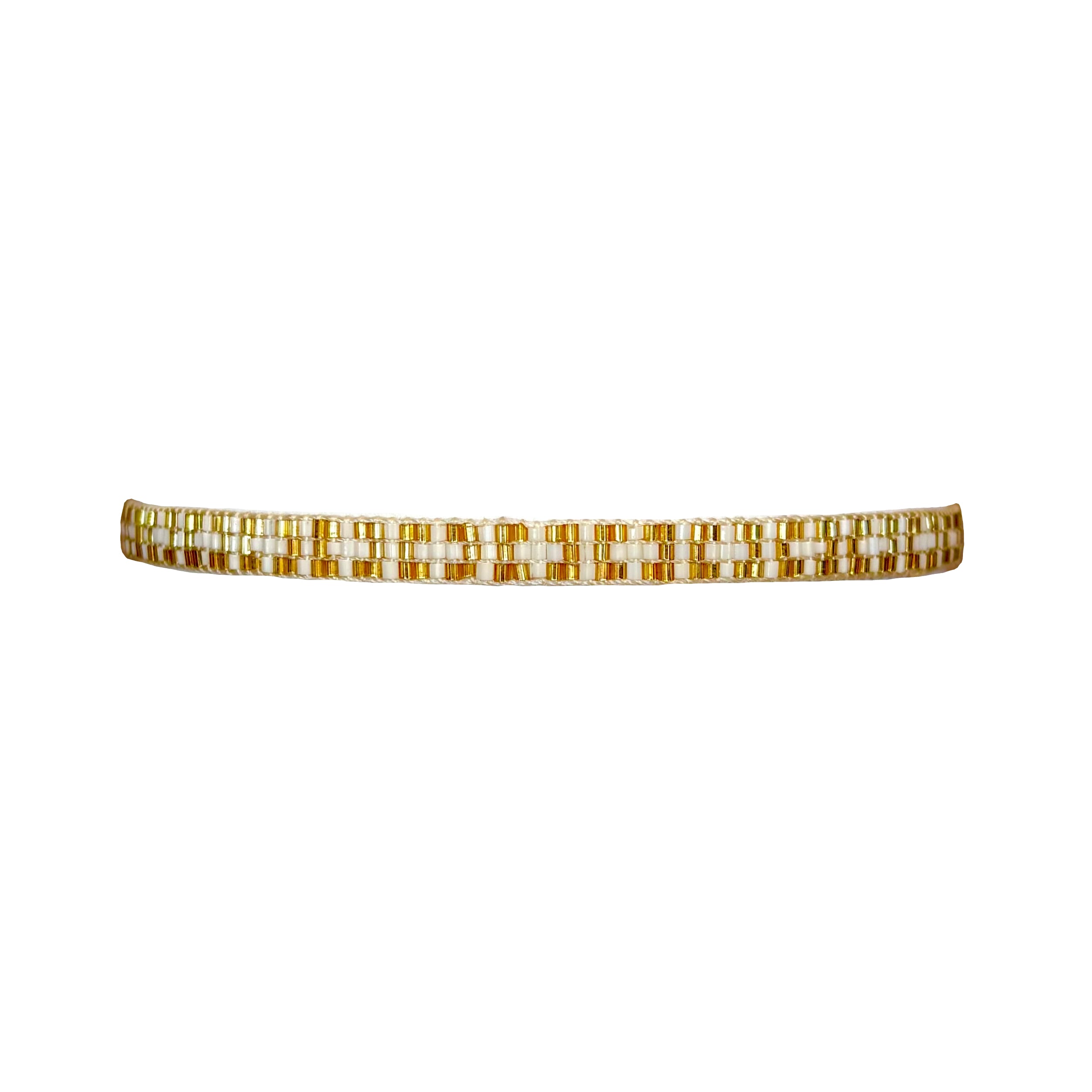 Miyuki Sparkle White with Gold Blocks Bracelet (LANB12579)