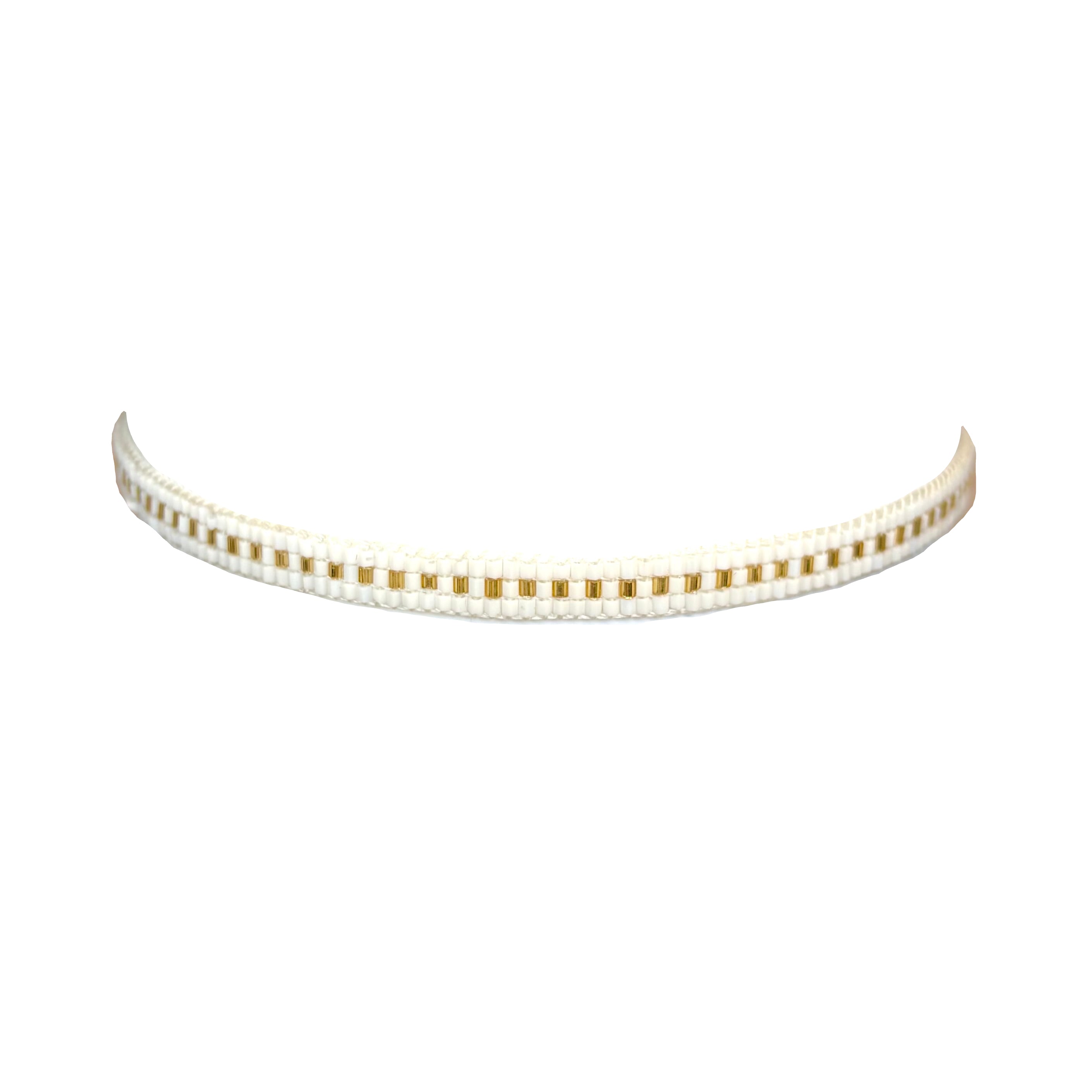 Miyuki Sparkle White with Gold Dotted Line Bracelet (LANB12581)