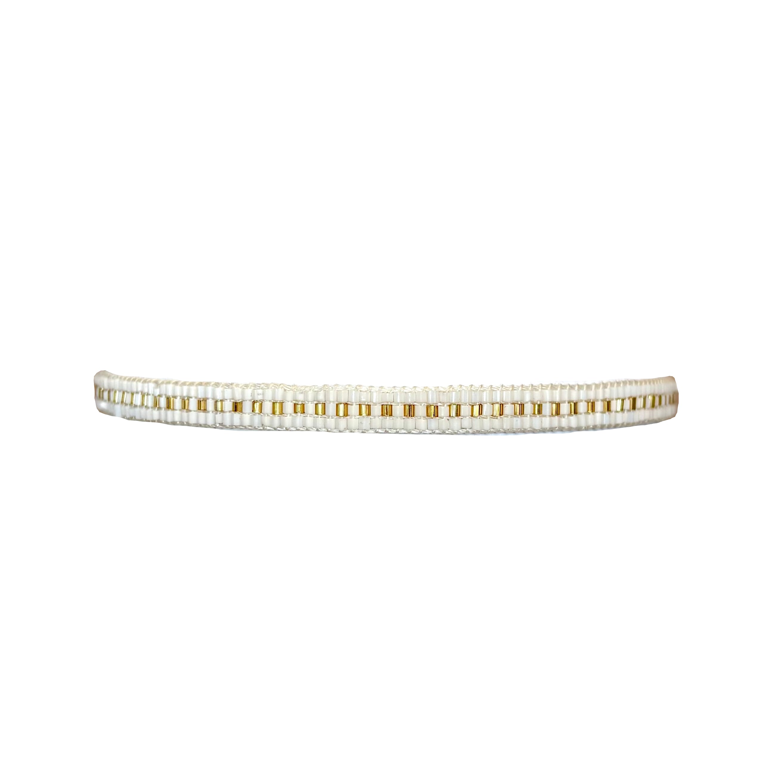 Miyuki Sparkle White with Gold Dotted Line Bracelet (LANB12581)