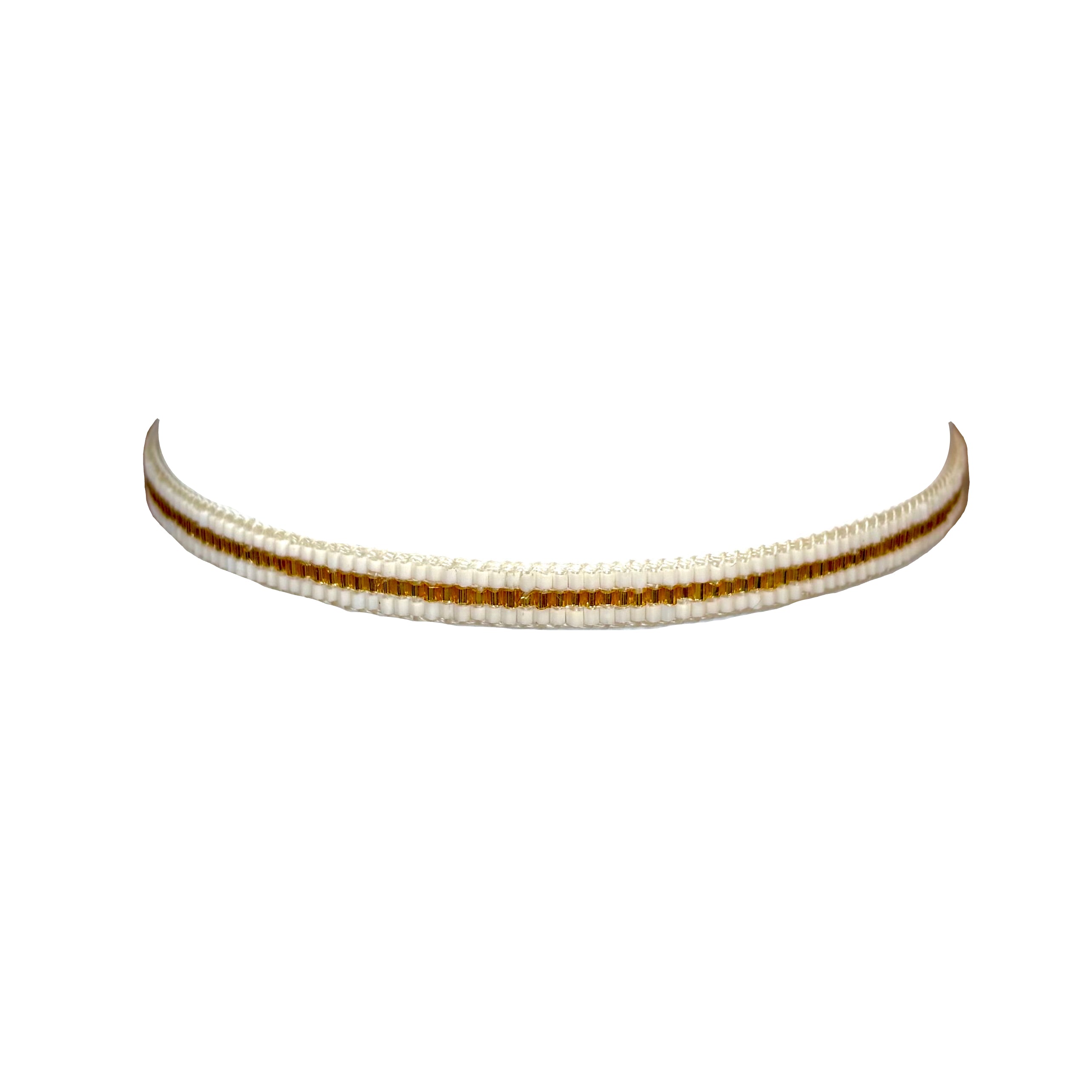 Miyuki Sparkle White with Gold Middle Stripe Bracelet (LANB12582)