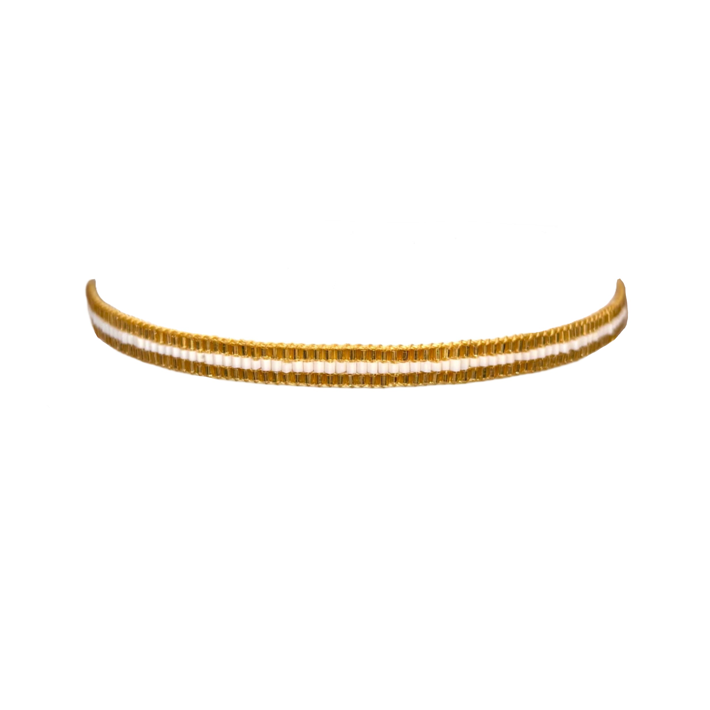 Miyuki Sparkle Gold with White Middle Stripe Bracelet (LANB12583)
