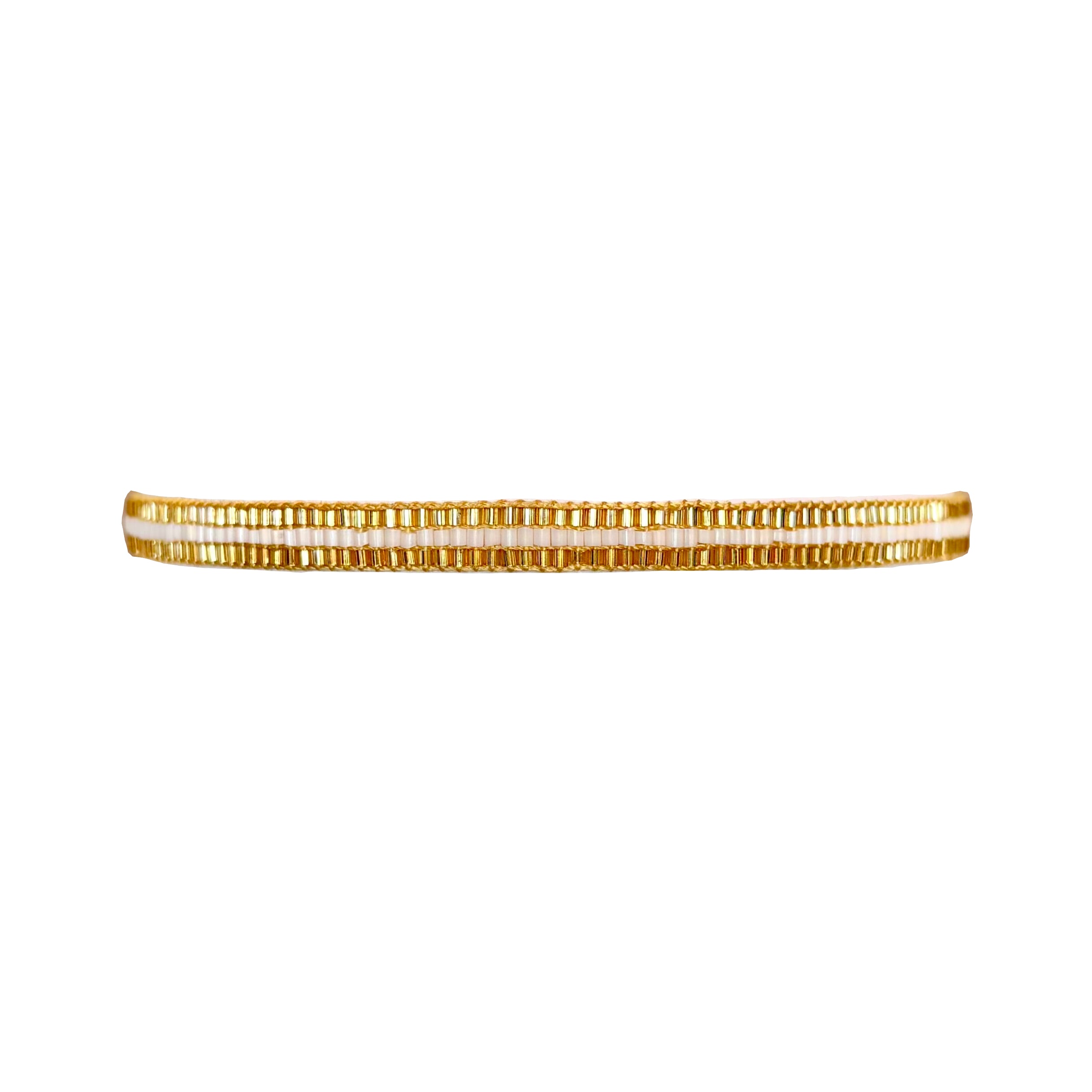 Miyuki Sparkle Gold with White Middle Stripe Bracelet (LANB12583)