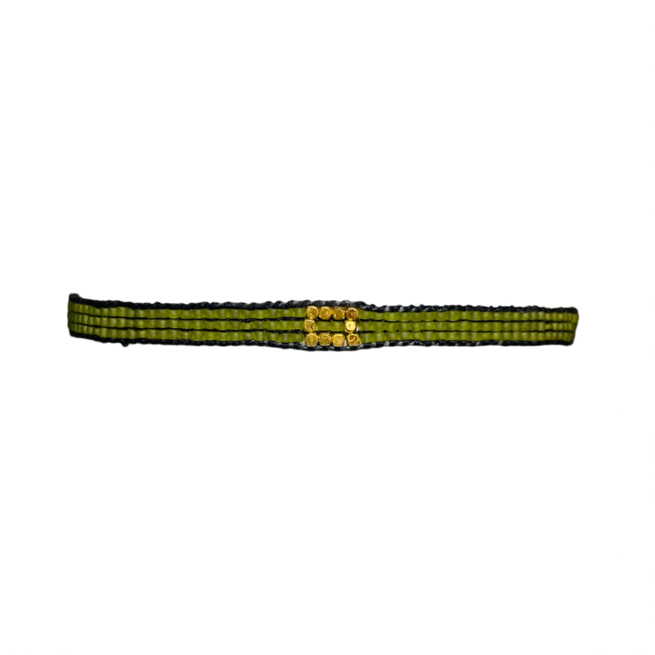 Men's Green with Gold-Plated Block Bracelet (LANB12585)