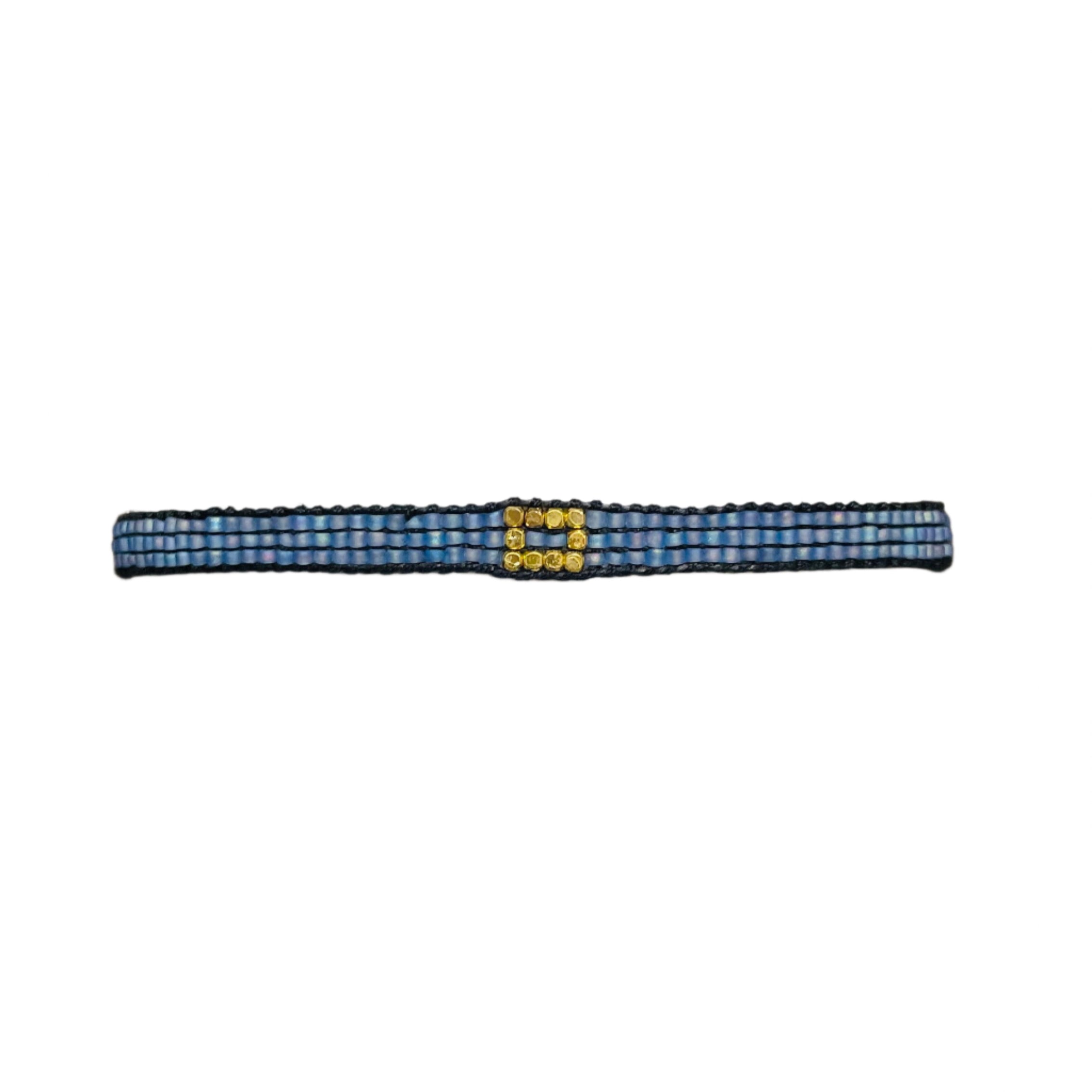 Men's Blue with Gold-Plated Block Bracelet (LANB12586)