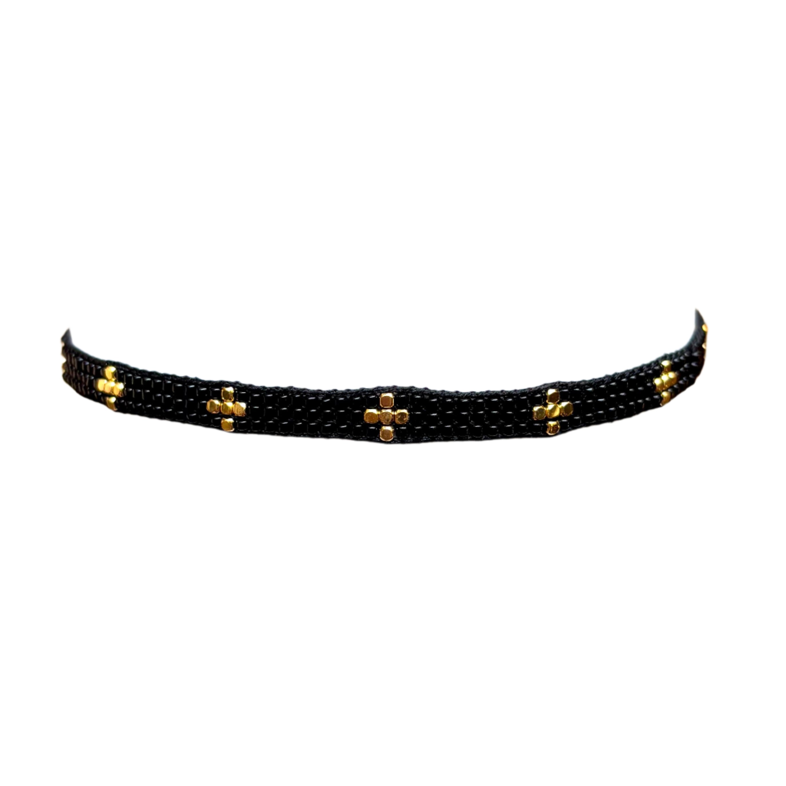 Black with Gold-Plated Crosses Bracelet (LANB12632)