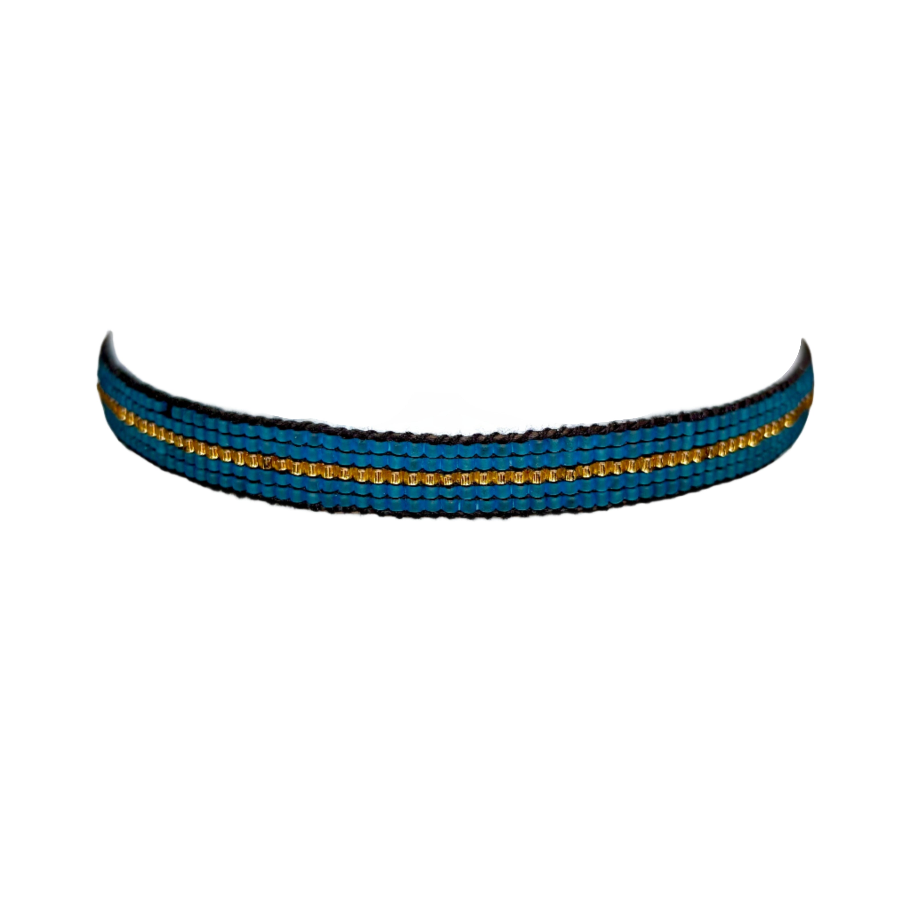 Teal with Gold Horizontal Stripe Bracelet (LANB12694)