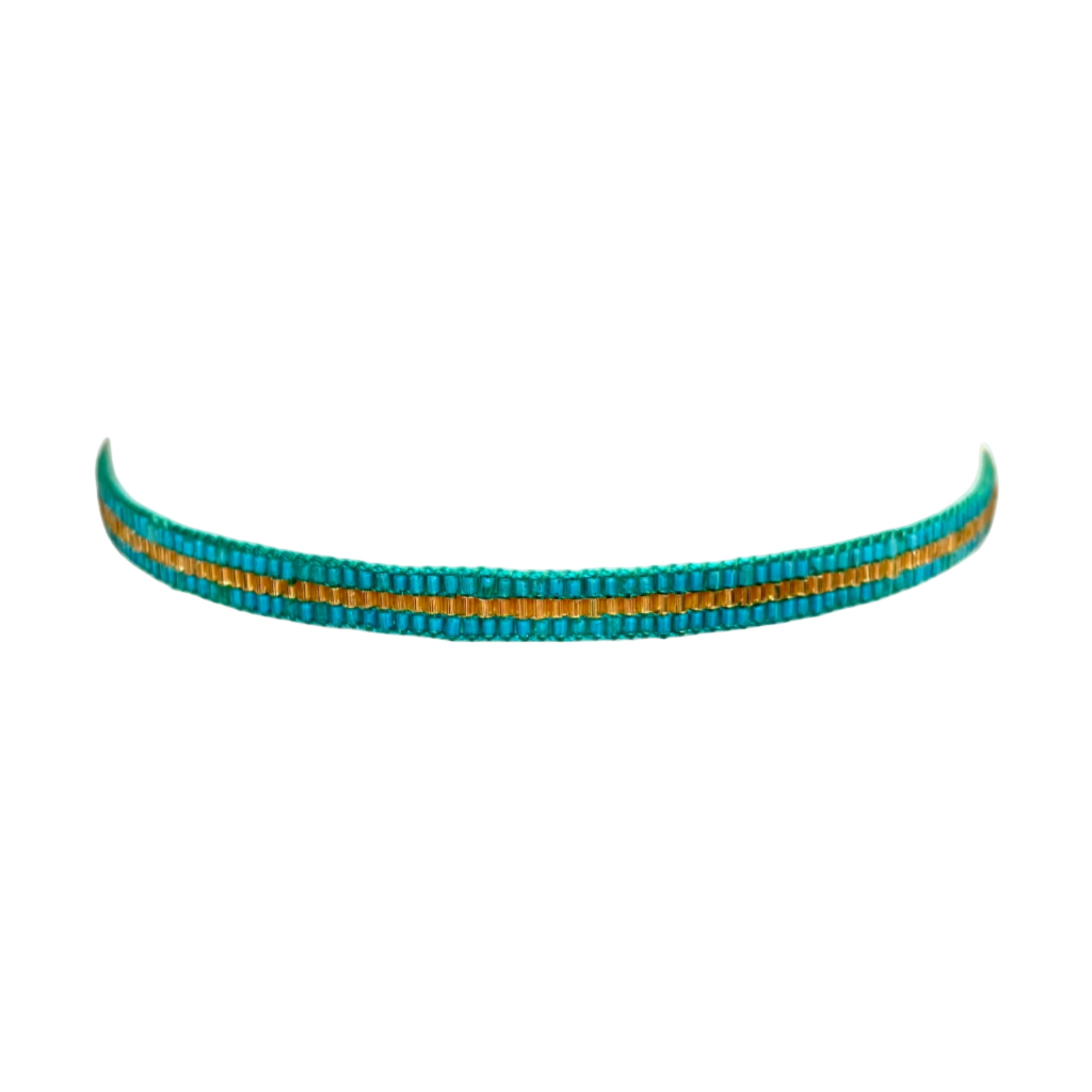 Miyuki Sparkle Teal with Gold Middle Stripe Bracelet (LANB12697)