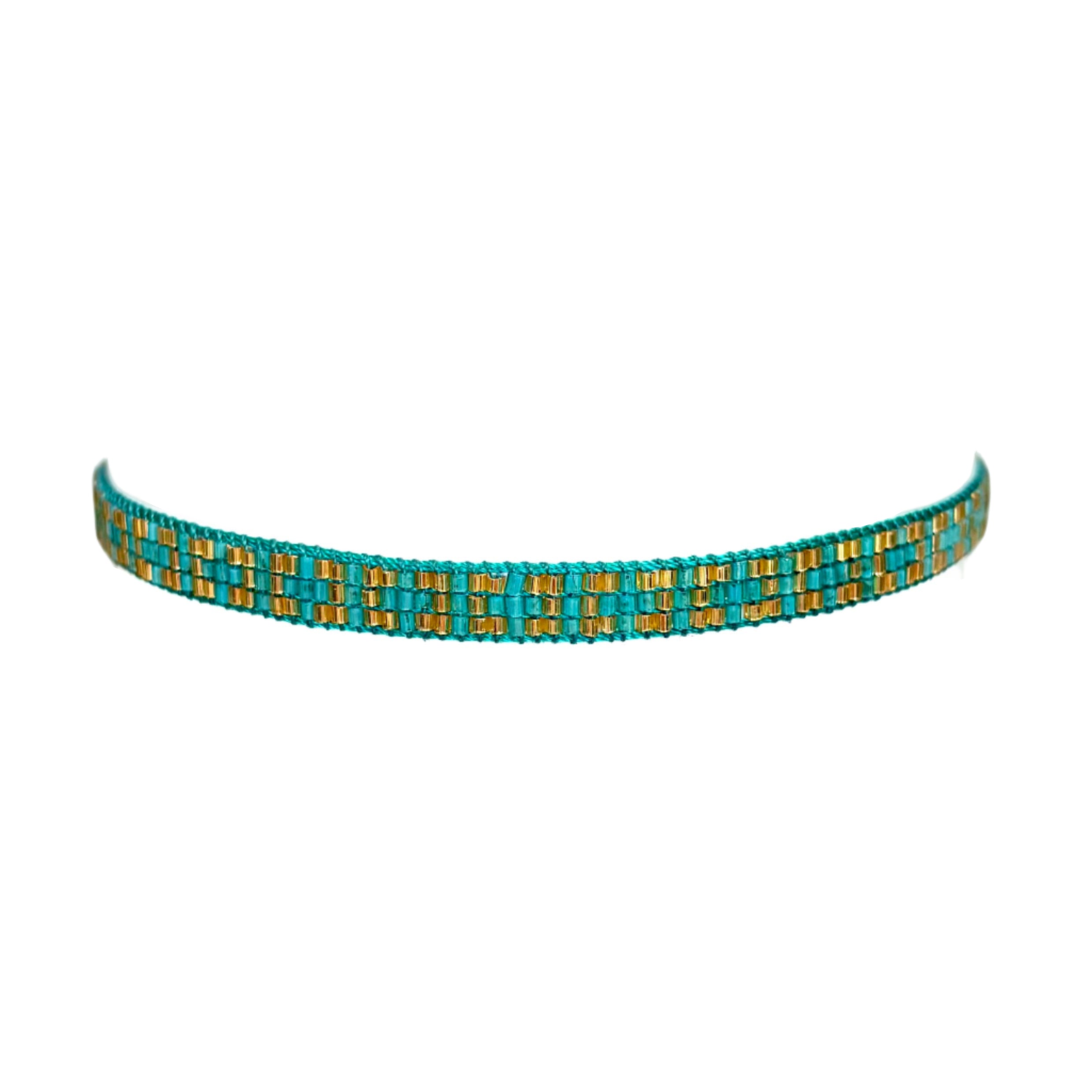 Miyuki Sparkle Teal with Gold Blocks Bracelet (LANB12700)