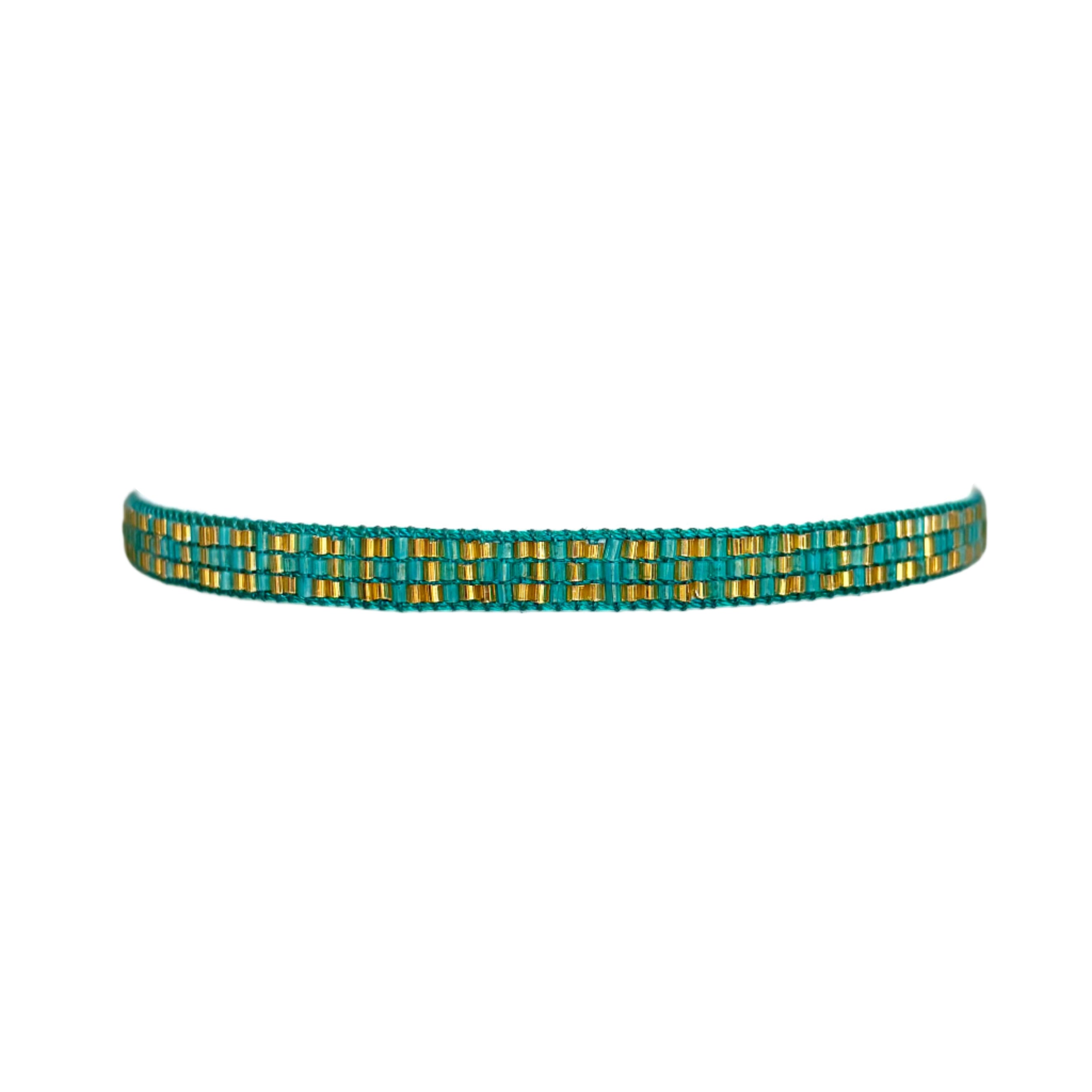 Miyuki Sparkle Teal with Gold Blocks Bracelet (LANB12700)