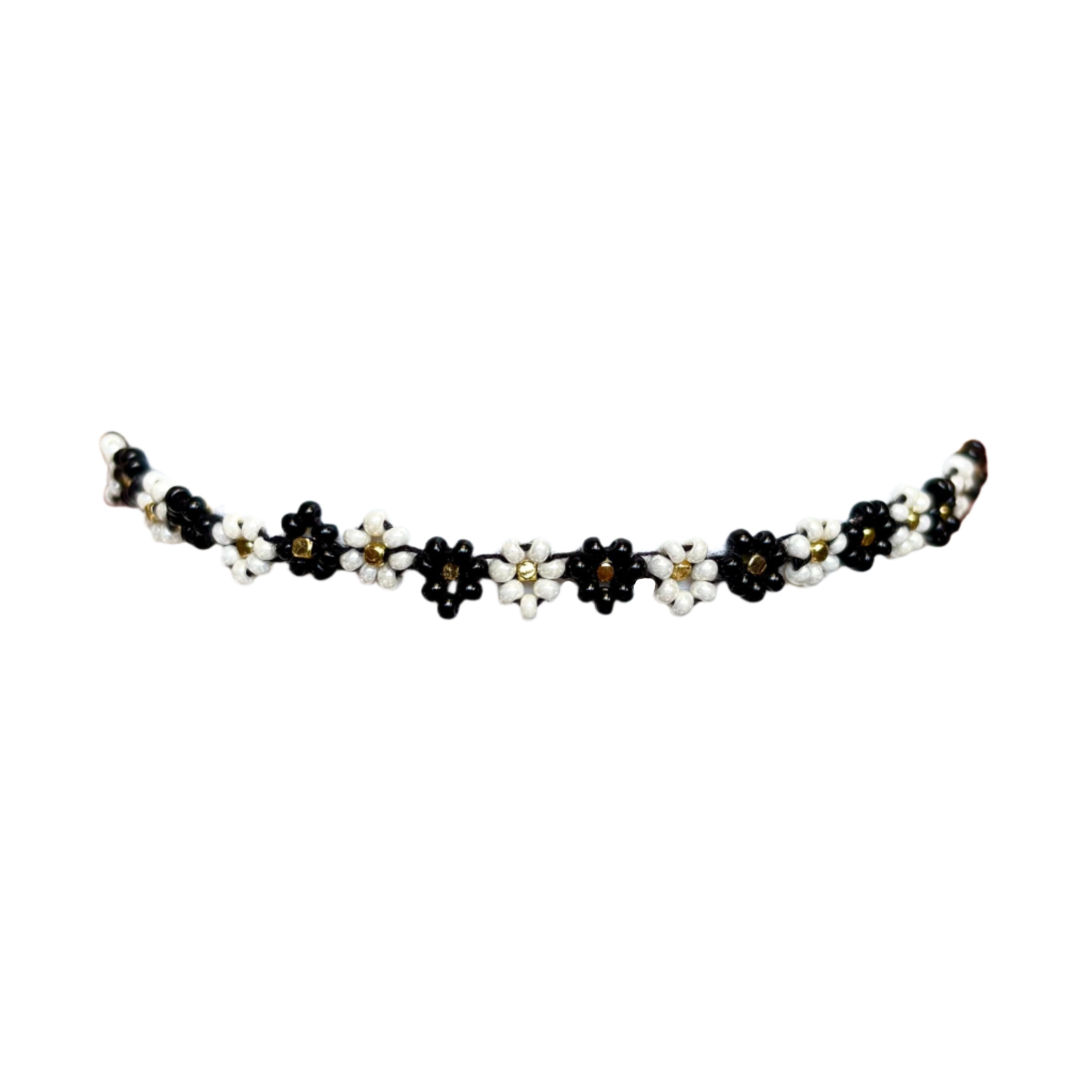 Black and White Little Flowers Bracelet (LANB12793)