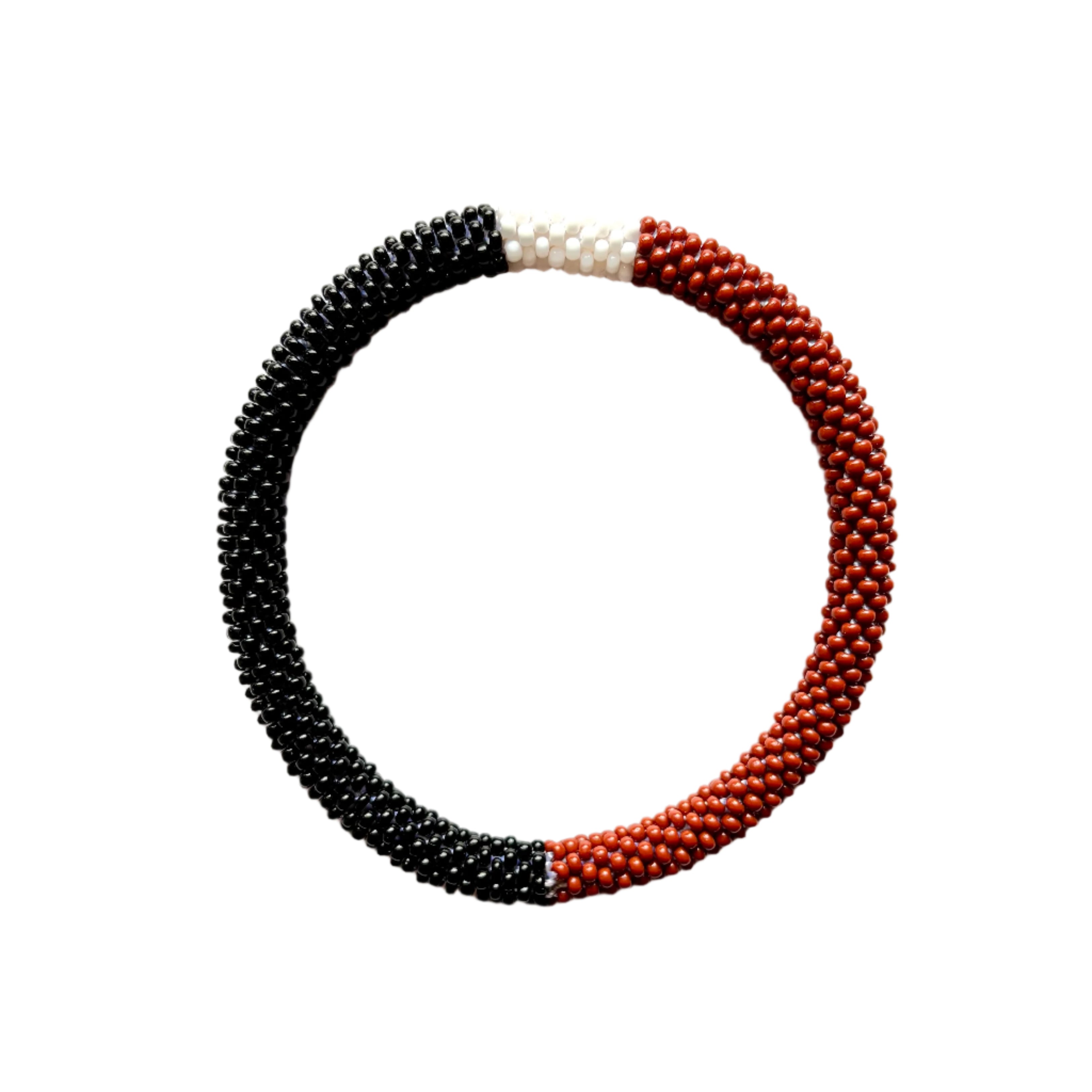 Crocheted Two Tone Clay and Black with White Centre Bracelet (LANB12806)