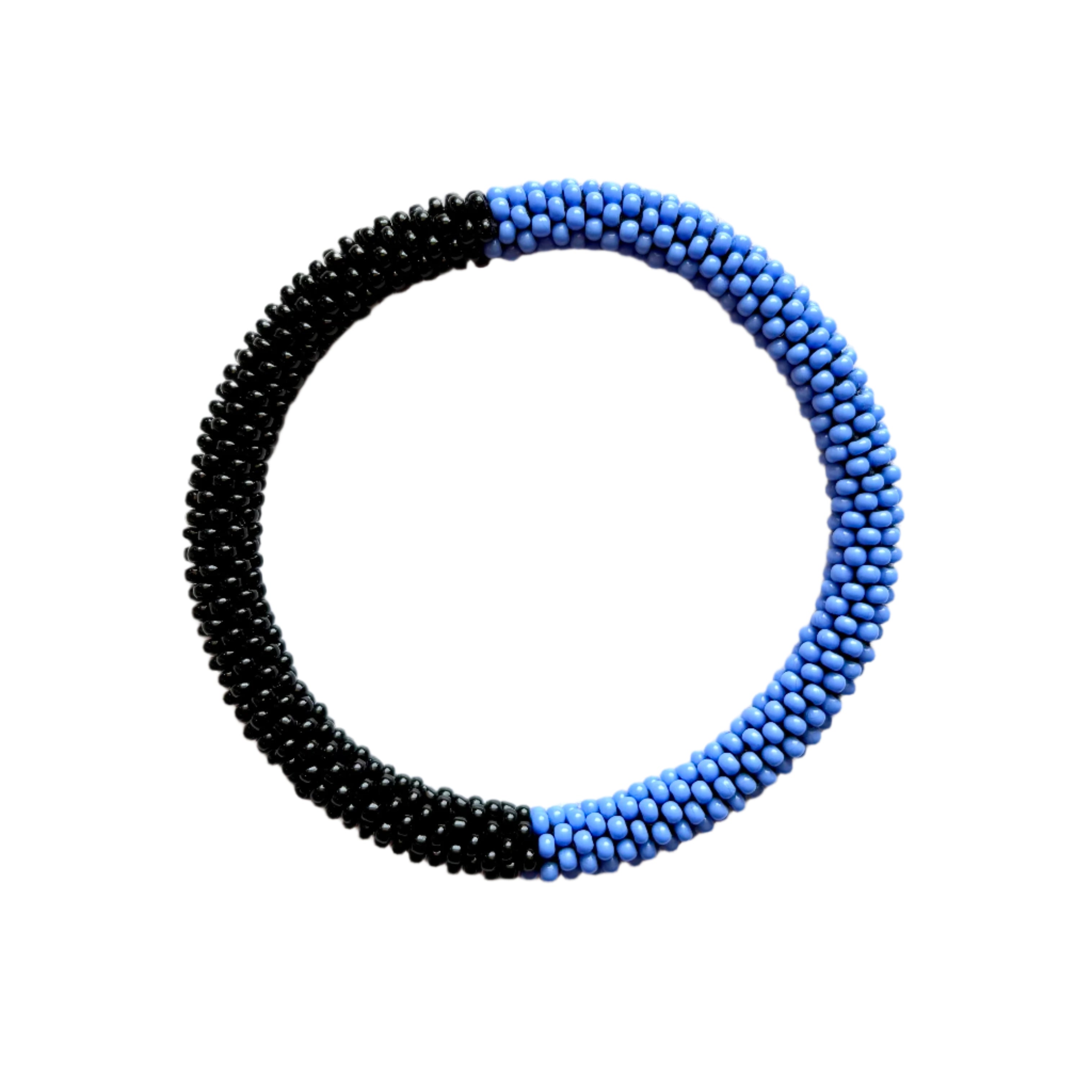 Crocheted Two Tone Blue and Black Bracelet