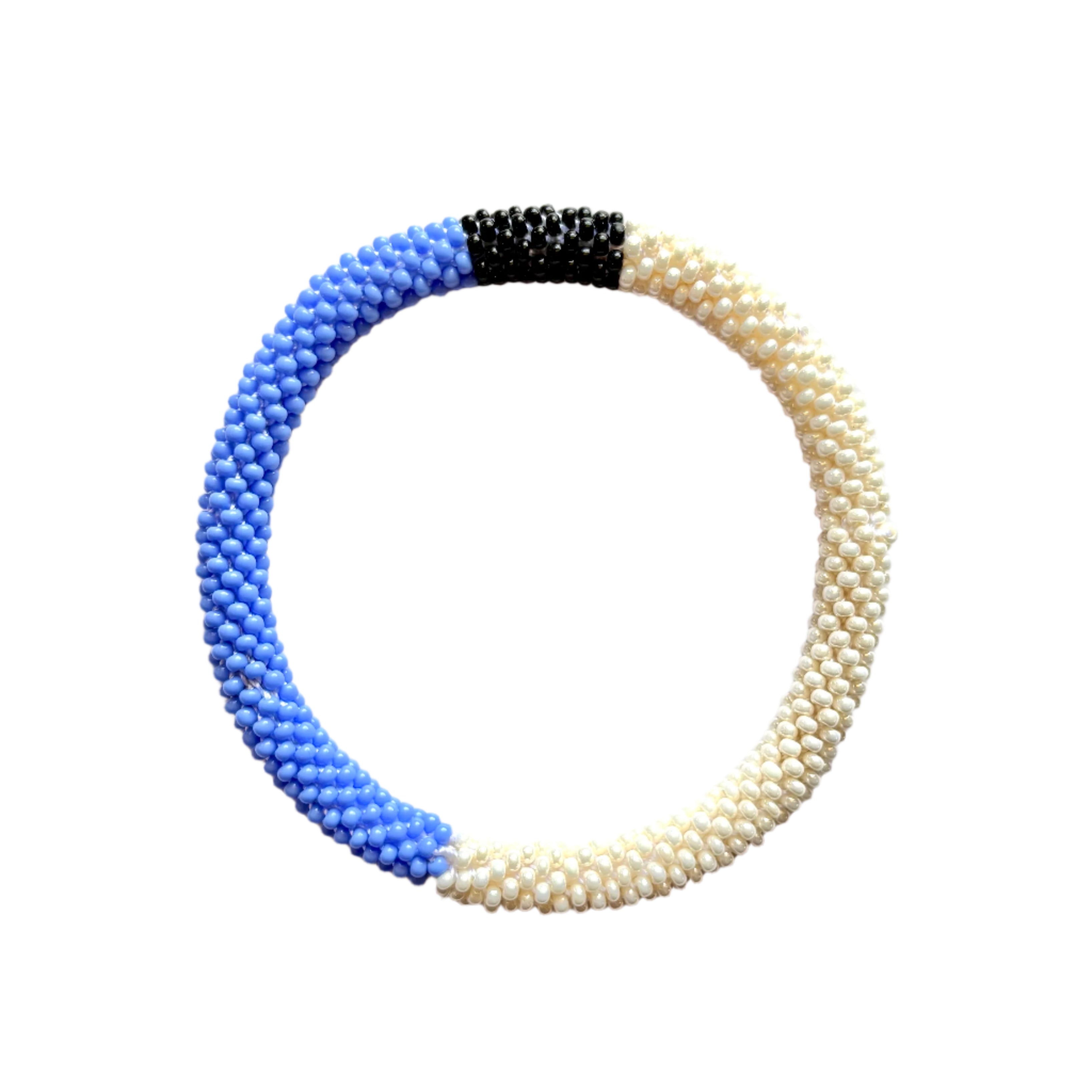 Crocheted Two Tone Blue and White with Black Centre Bracelet