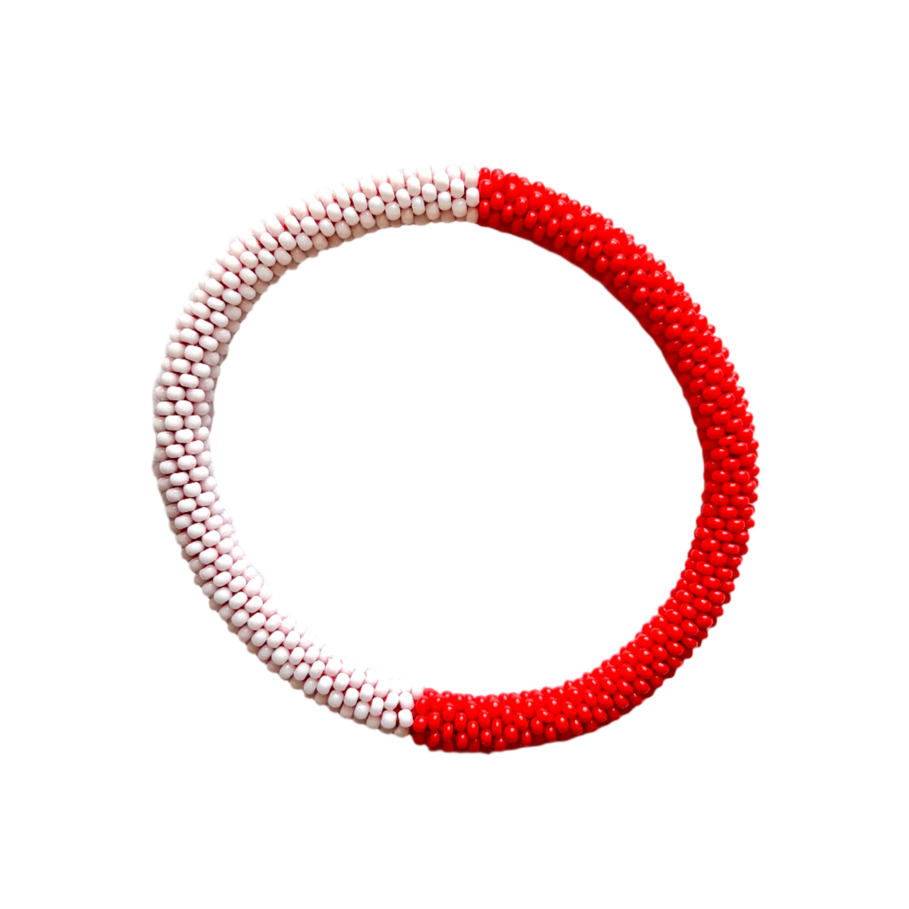 Crocheted Two Tone Red and White Bracelet (LANB12820)