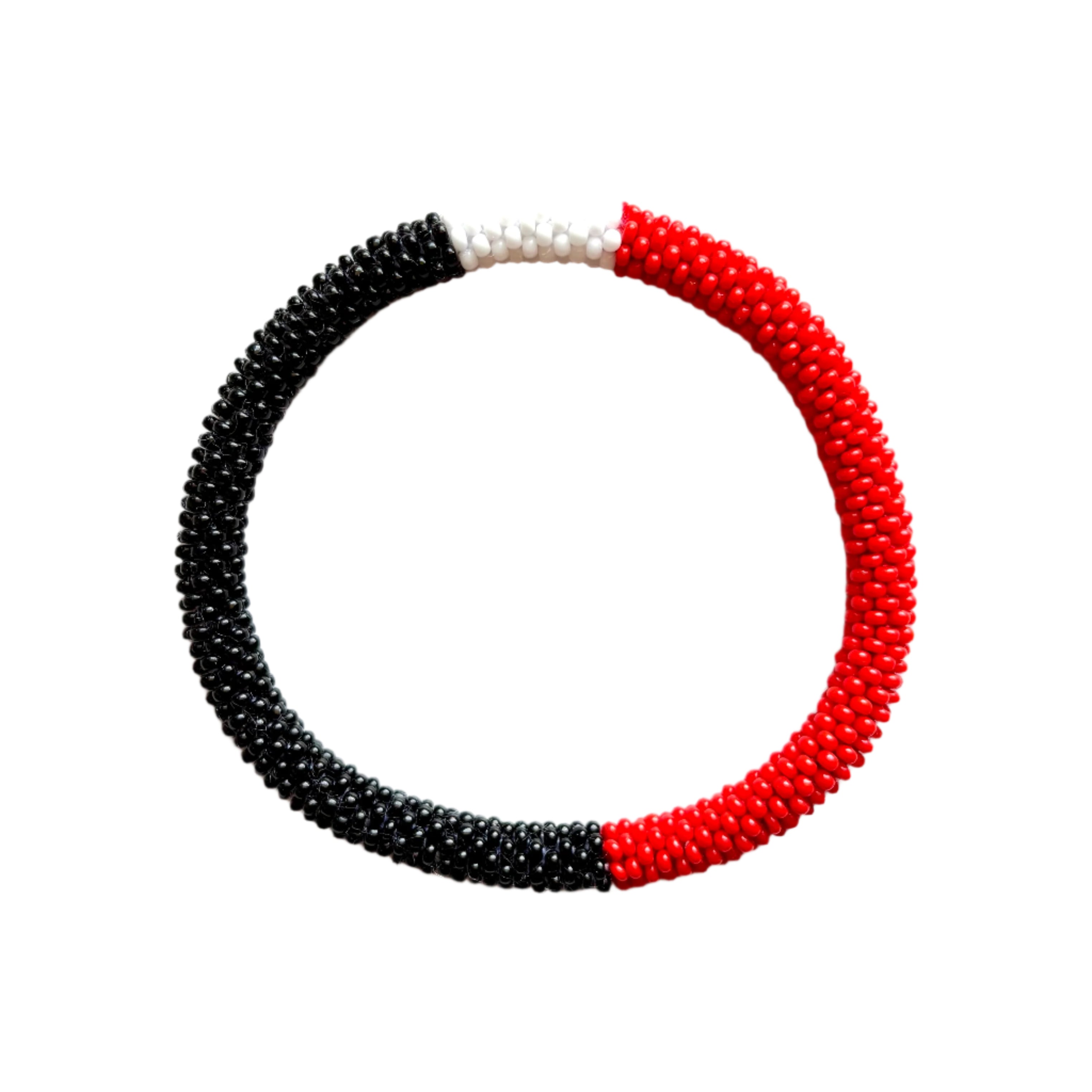 Crocheted Two Tone Red and Black with White Centre Bracelet (LANB12832)