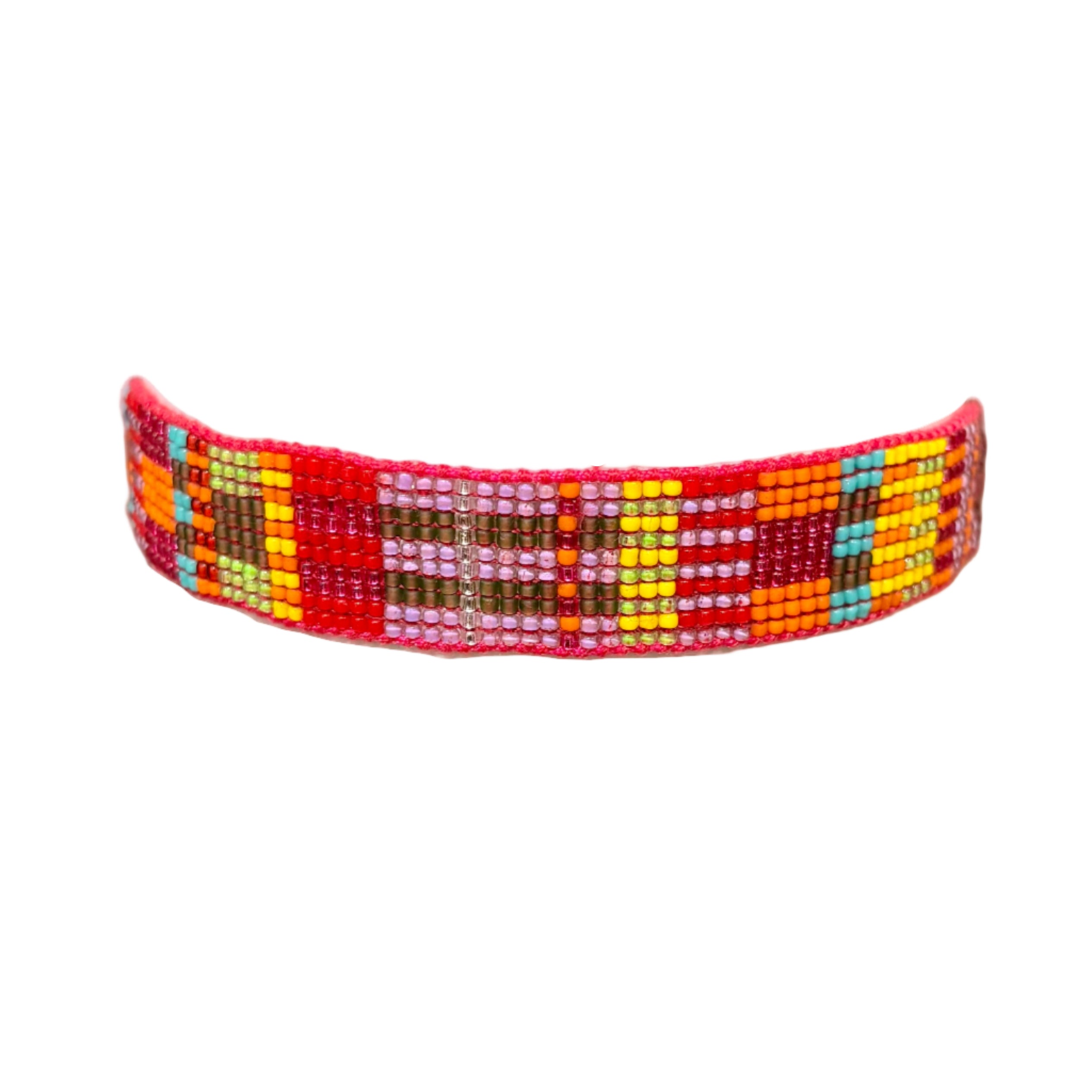 Multicolour Rejoice Blocks and Stripes Bracelet (LANB12842) - Pink Thread