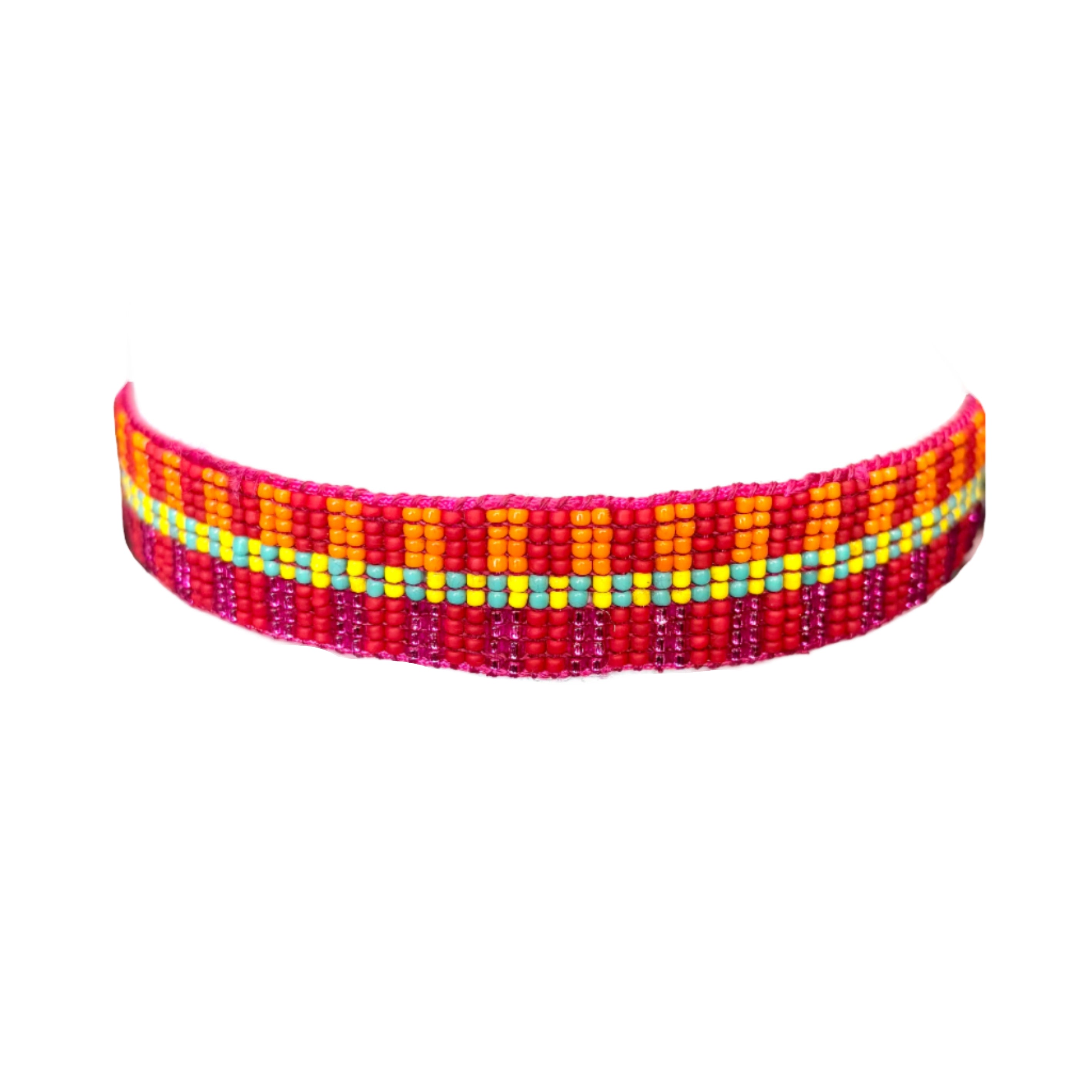 Two Tone Vertical Stripes Bracelet (LANB12845) - Pink Thread