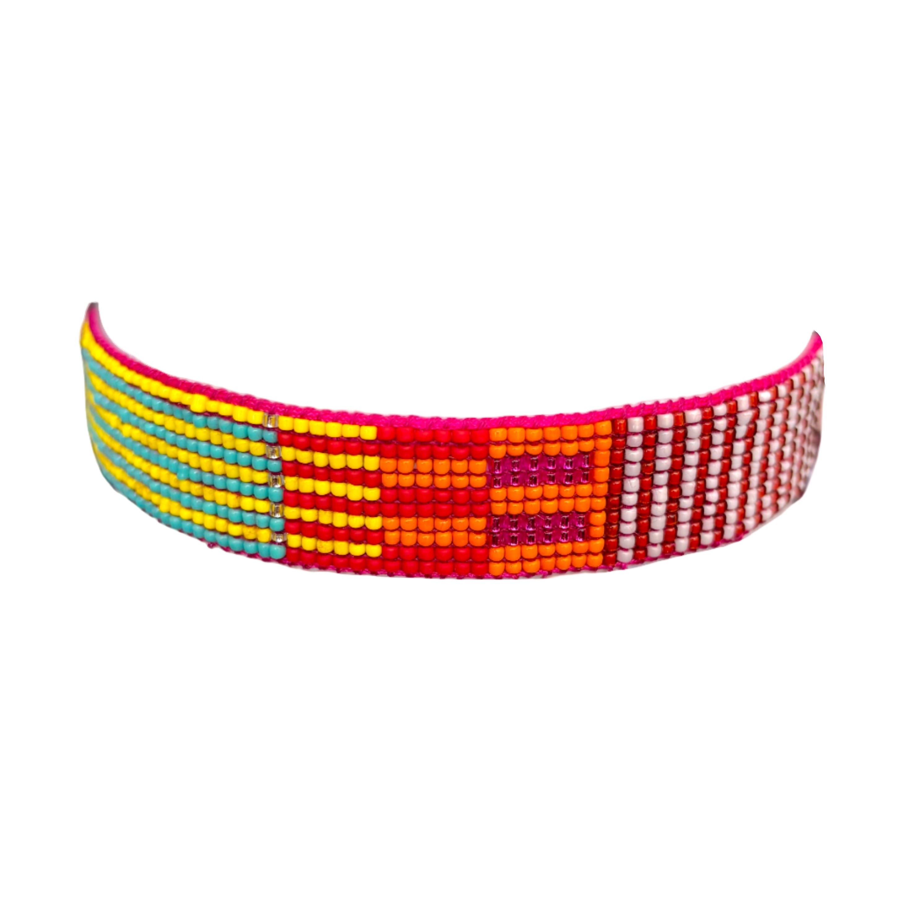 Geo Bright Patterns and Stripes Bracelet (LANB12849) - Pink Thread