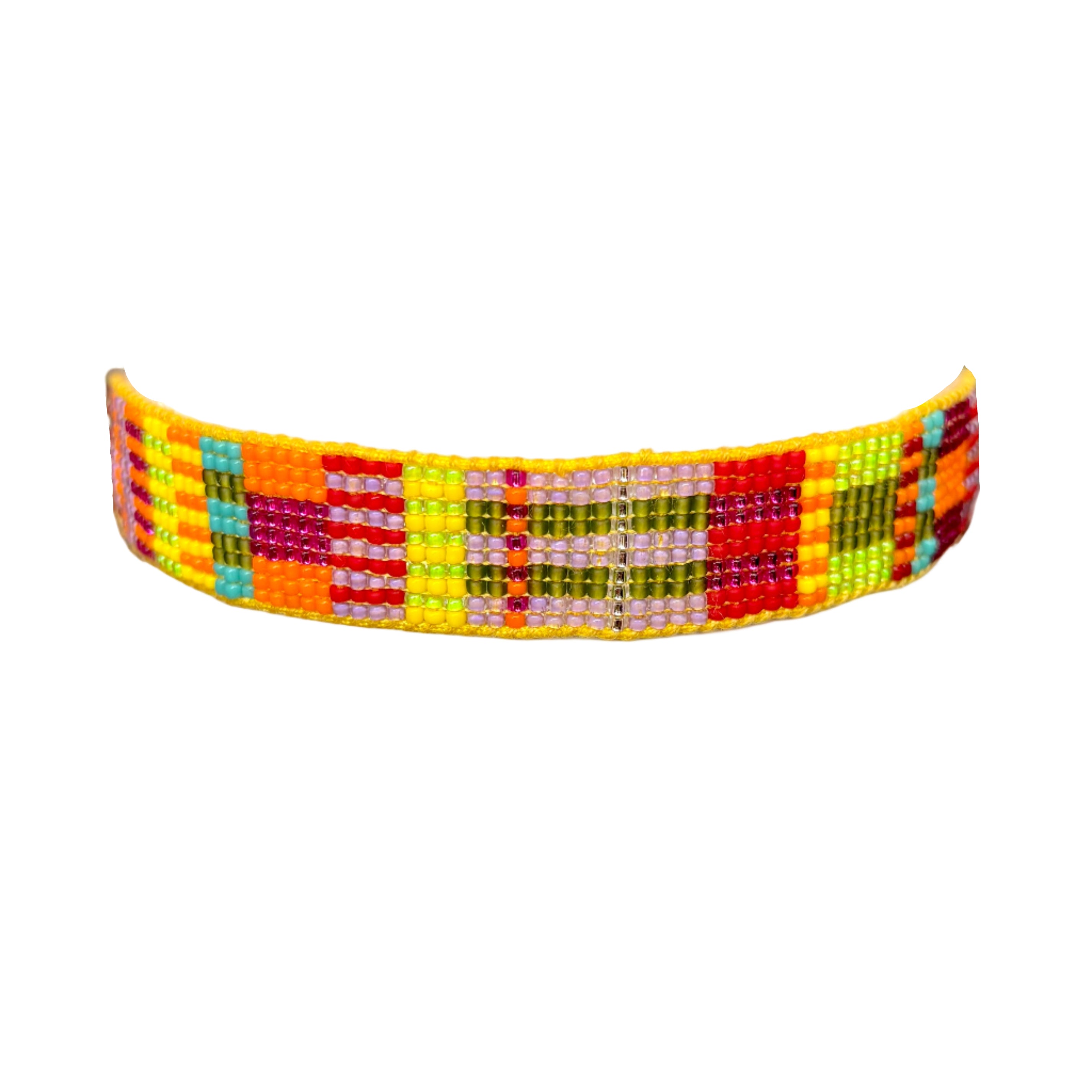 Multicolour Rejoice Blocks and Stripes Bracelet (LANB12855) - Yellow Thread