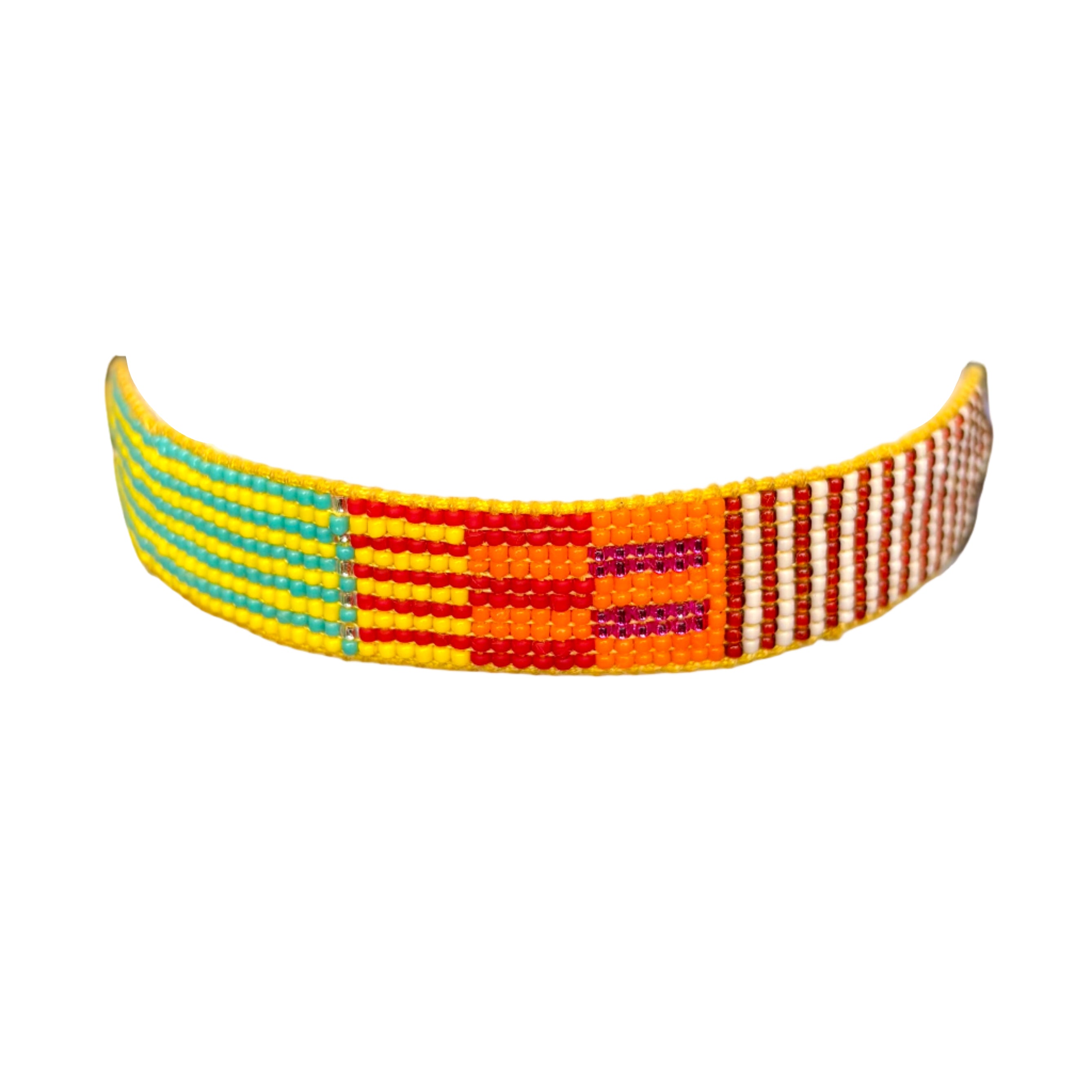 Geo Bright Patterns and Stripes Bracelet (LANB12858) - Yellow Thread