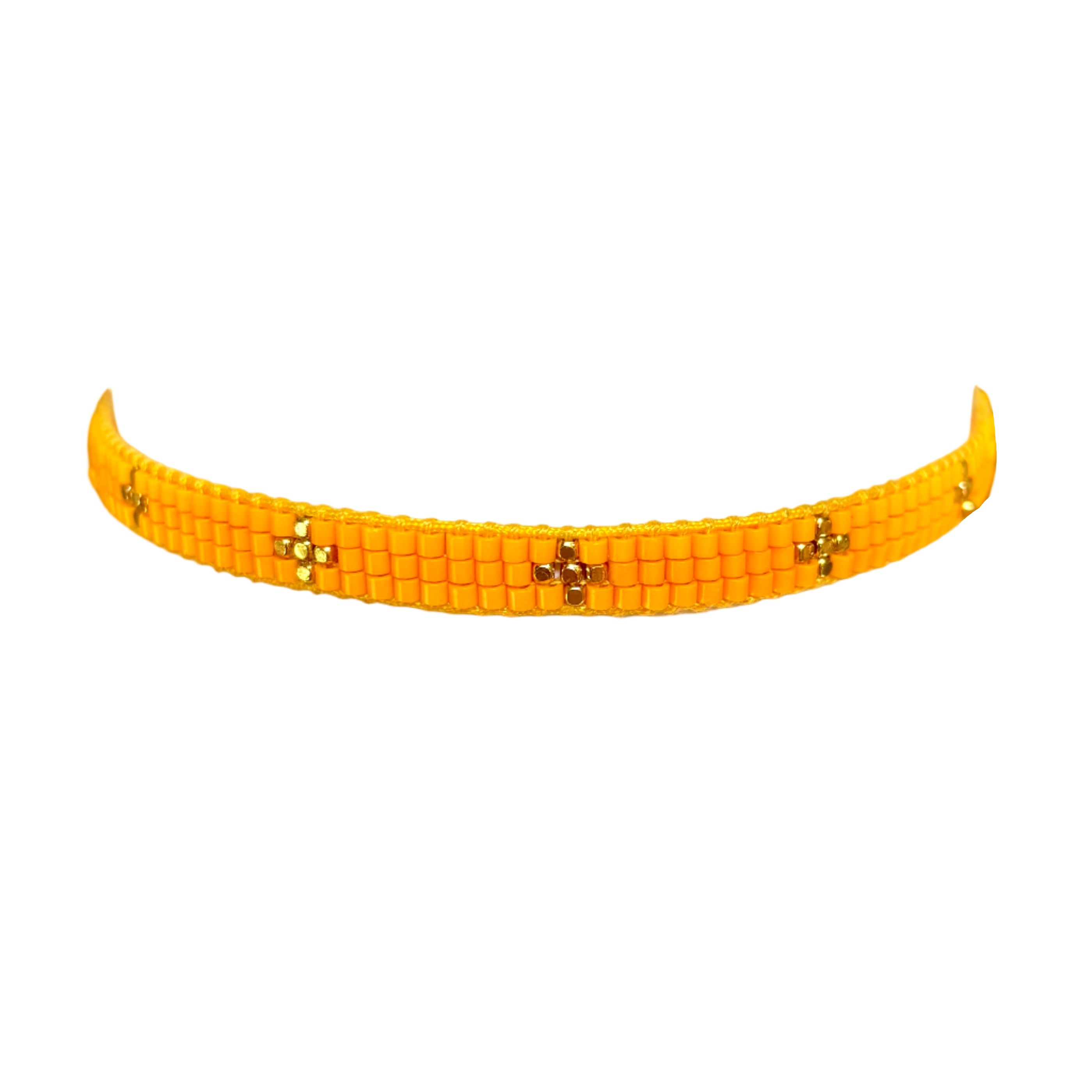 Round Yellow-Orange with Gold-Plated Crosses Bracelet (LANB12870)